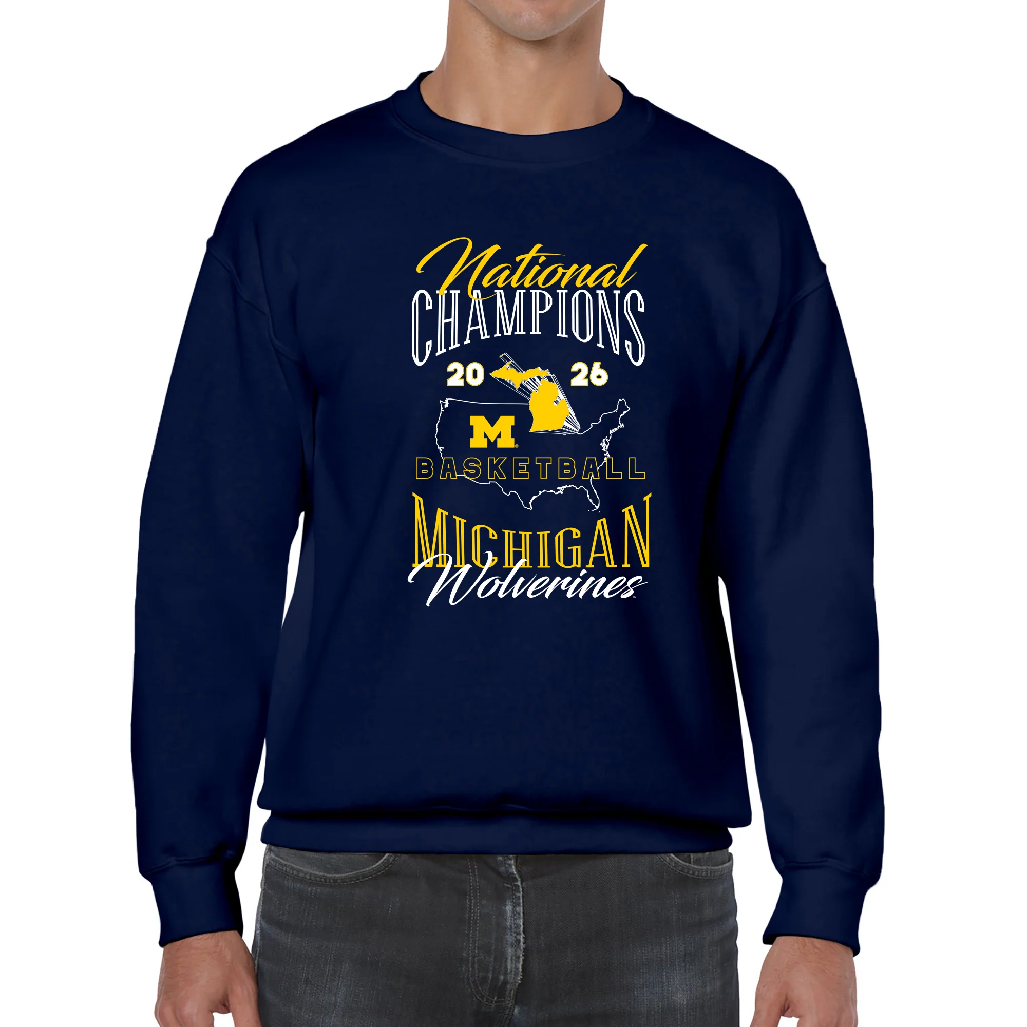 Michigan 2026 Basketball National Champions USA Crewneck Sweatshirt - Navy - Image 3