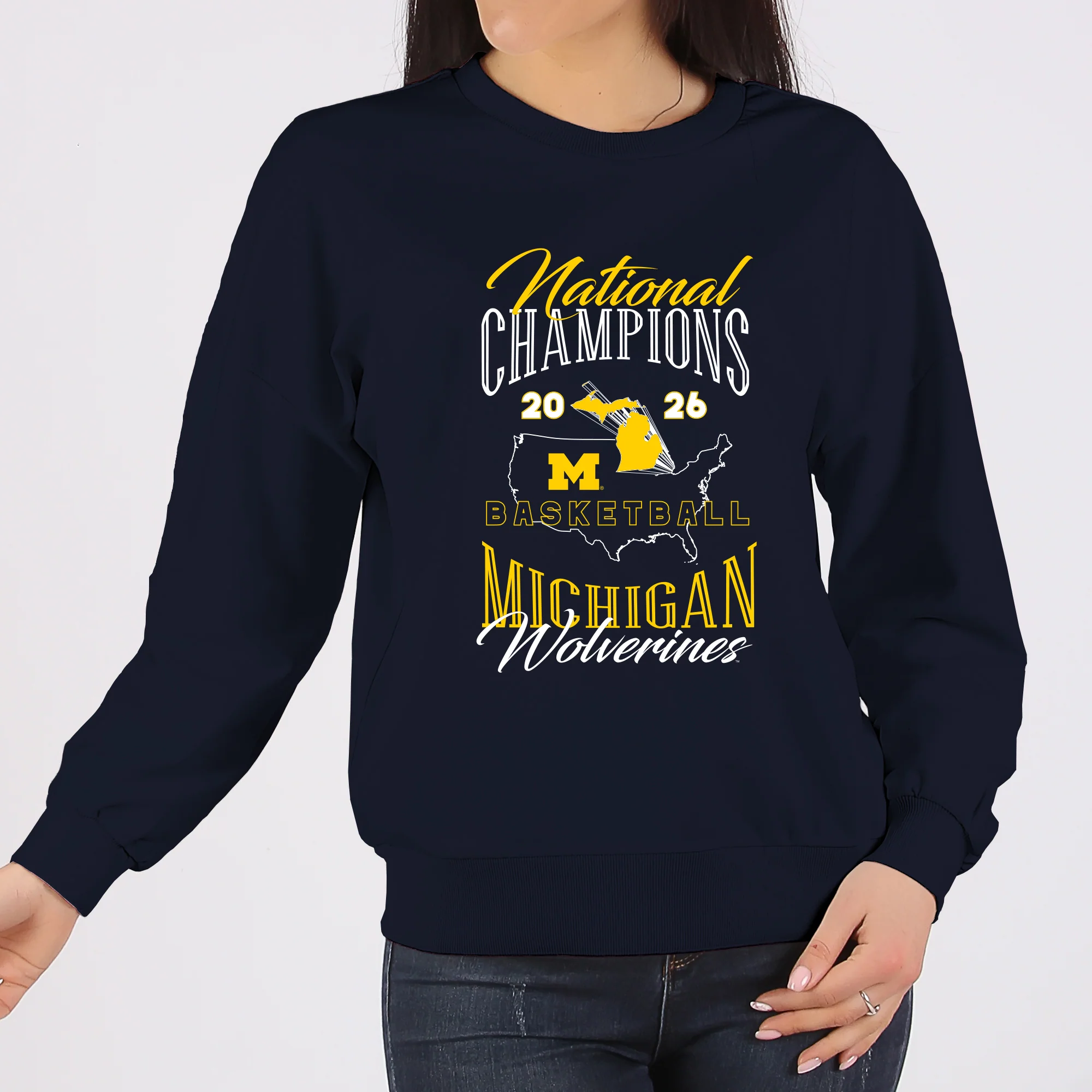 Michigan 2026 Basketball National Champions USA Crewneck Sweatshirt - Navy - Image 4