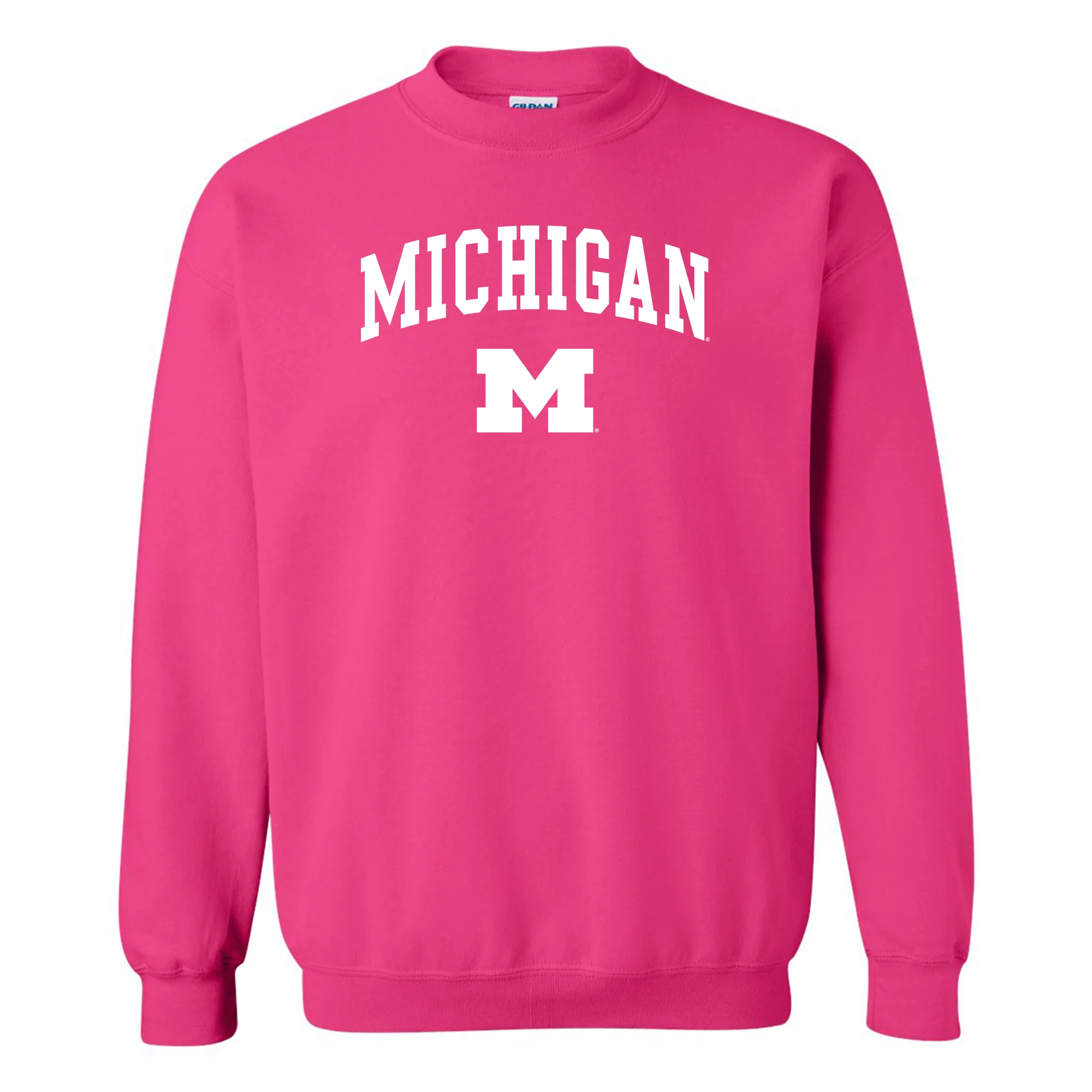 Michigan Arch Logo Crewneck Sweatshirt - Heliconia