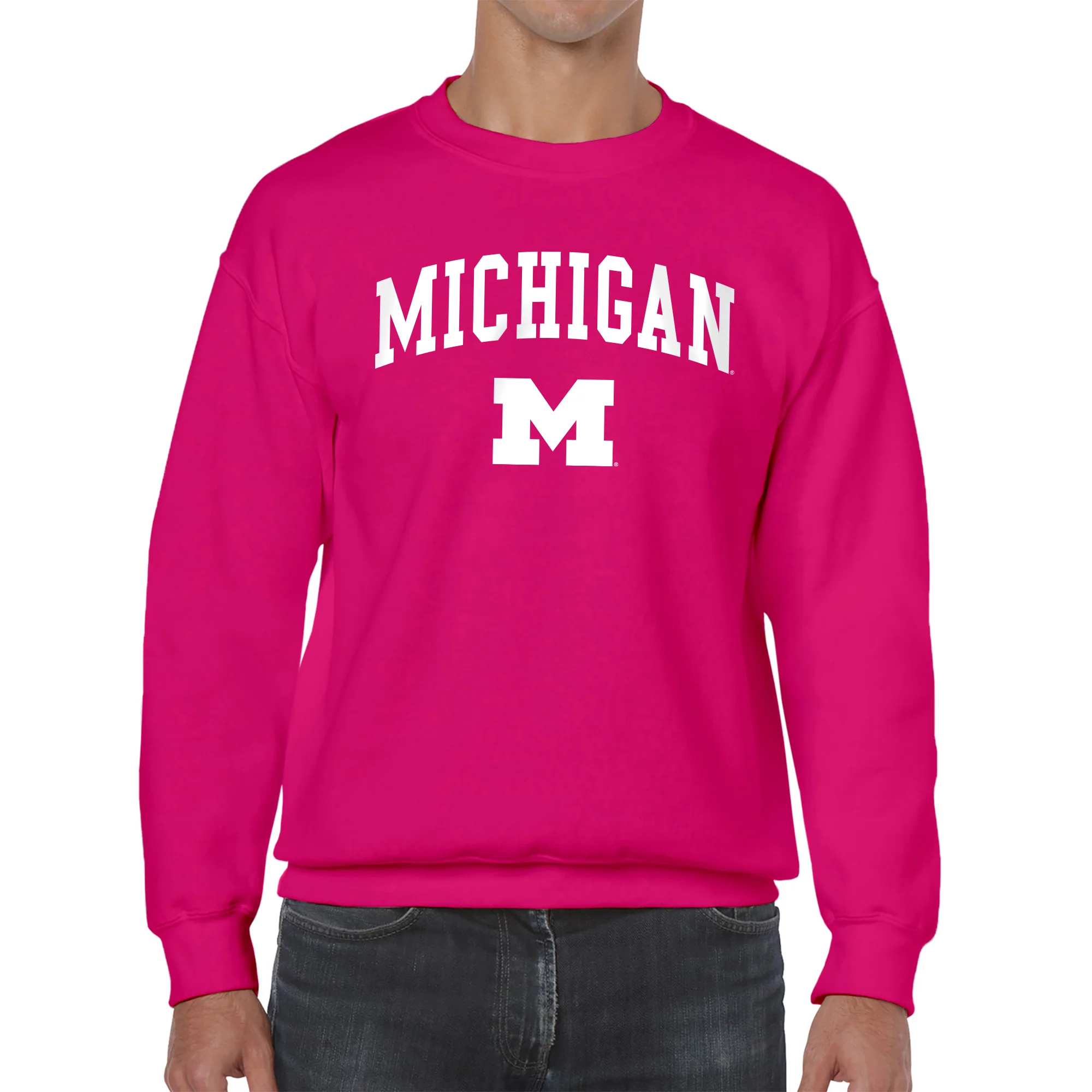 Michigan Arch Logo Crewneck Sweatshirt - Heliconia - Image 3