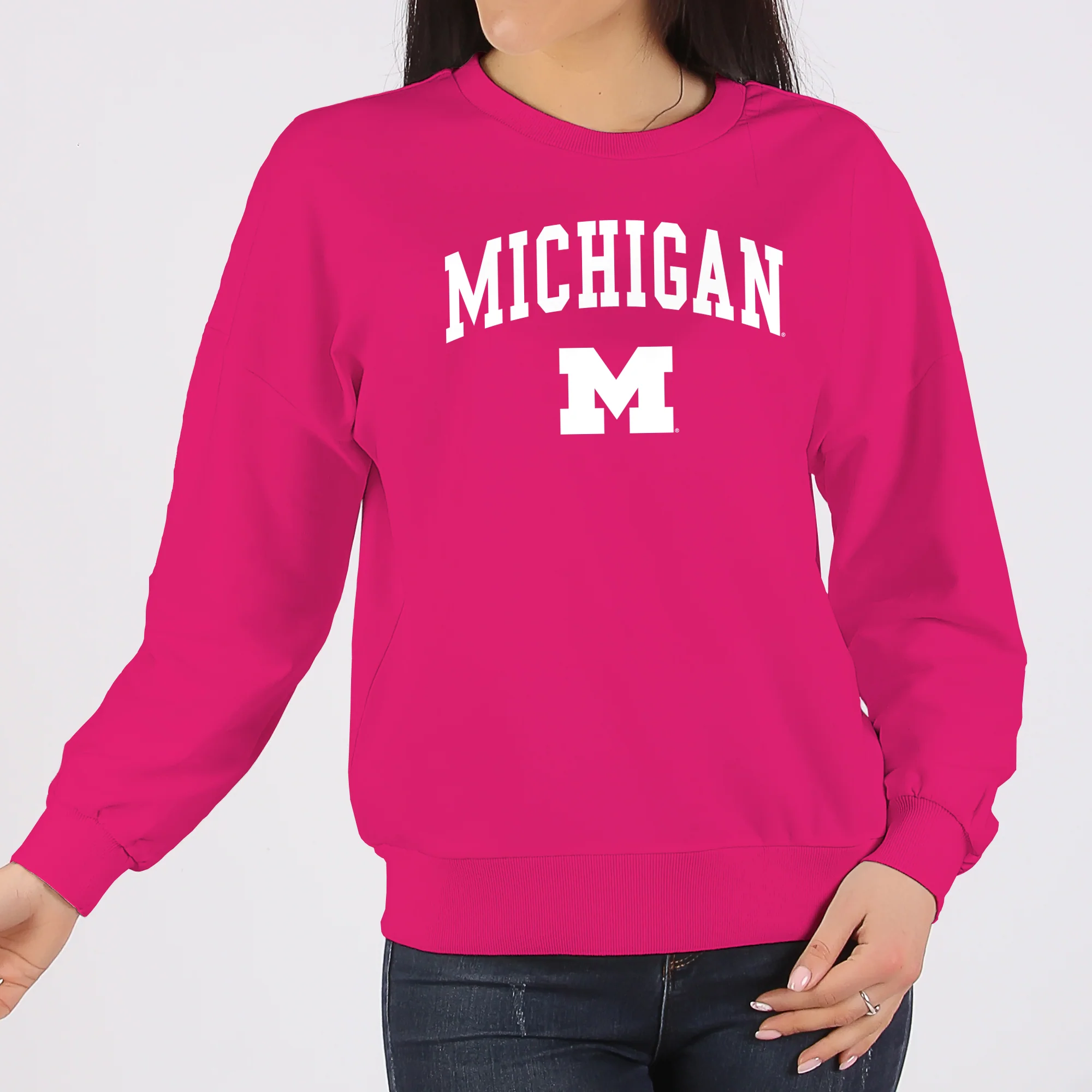 Michigan Arch Logo Crewneck Sweatshirt - Heliconia - Image 4