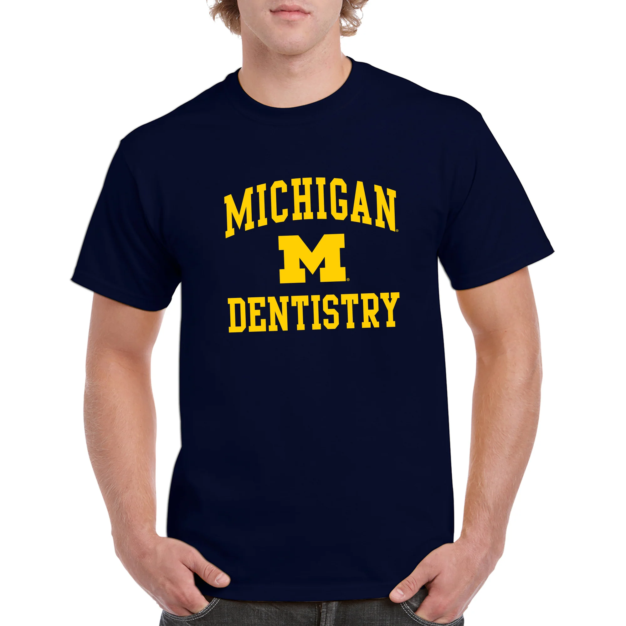Arch Logo Dentistry University of Michigan Basic Cotton Short Sleeve T-Shirt - Navy - Image 3
