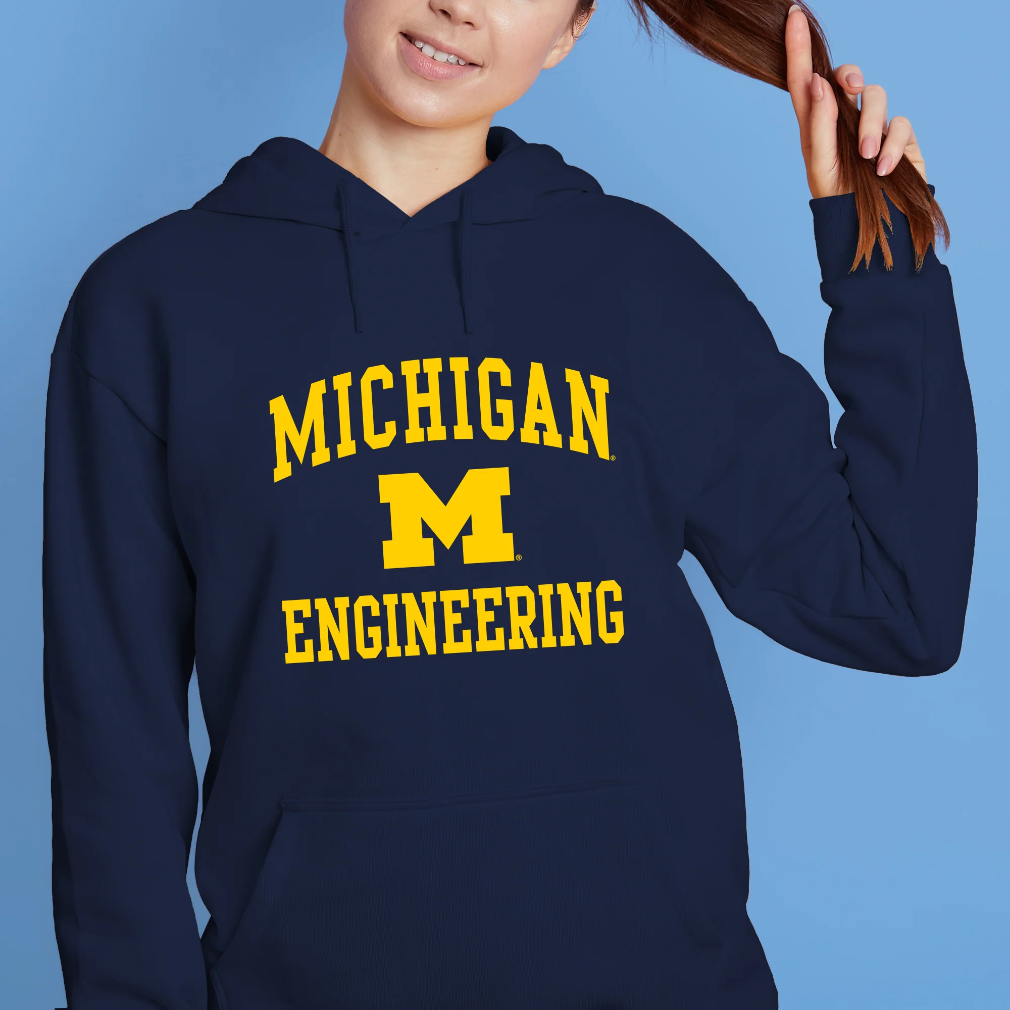 Michigan Arch Logo Engineering Hoodie - Navy - Image 4