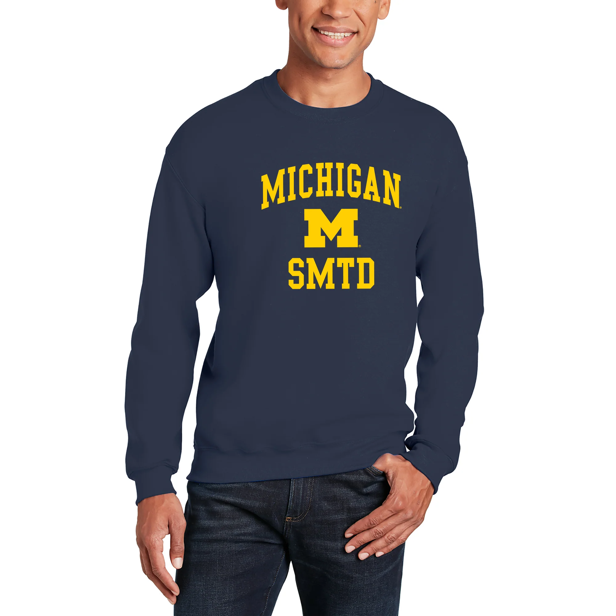 Michigan Arch Logo SMTD Crewneck - Navy - Image 3