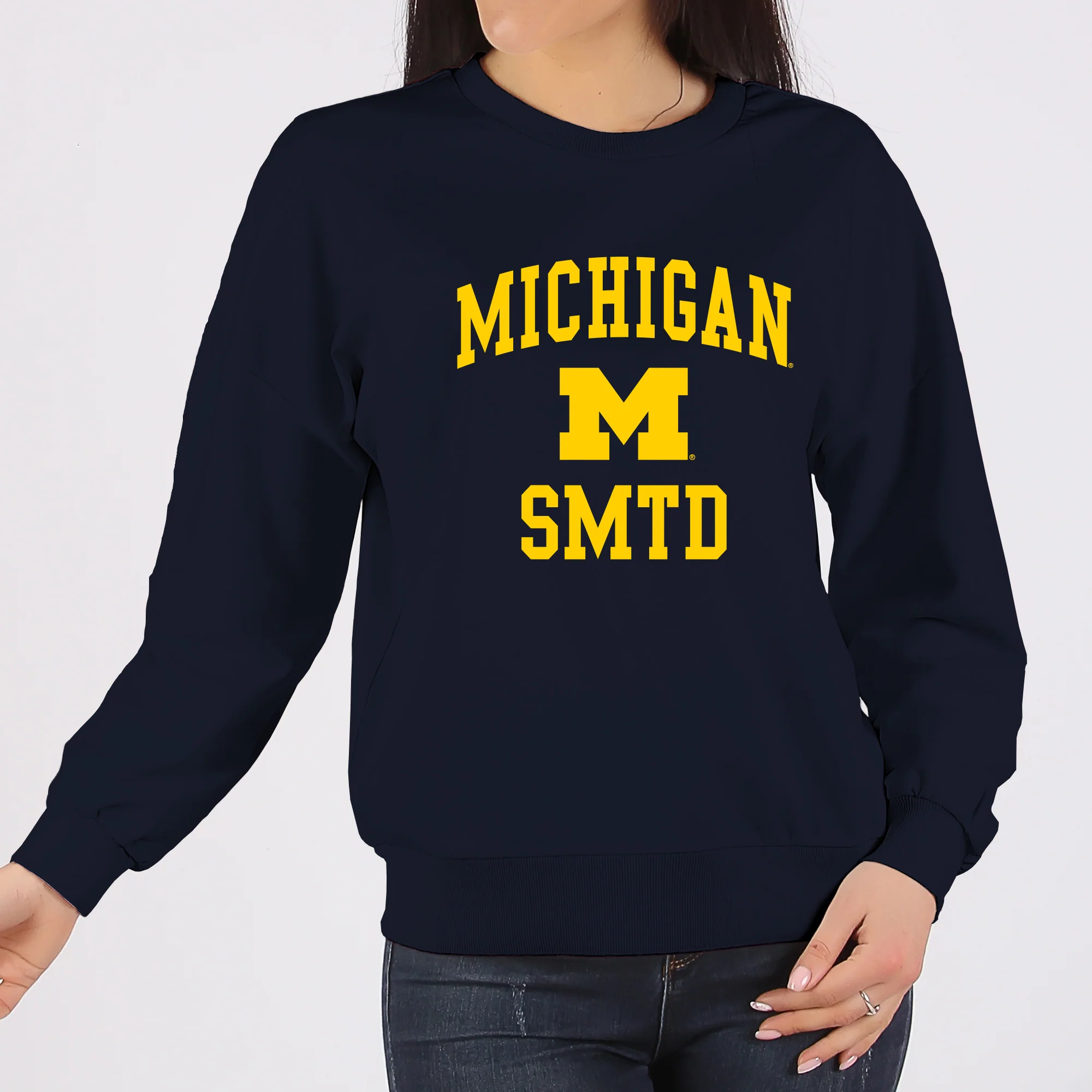Michigan Arch Logo SMTD Crewneck - Navy - Image 4