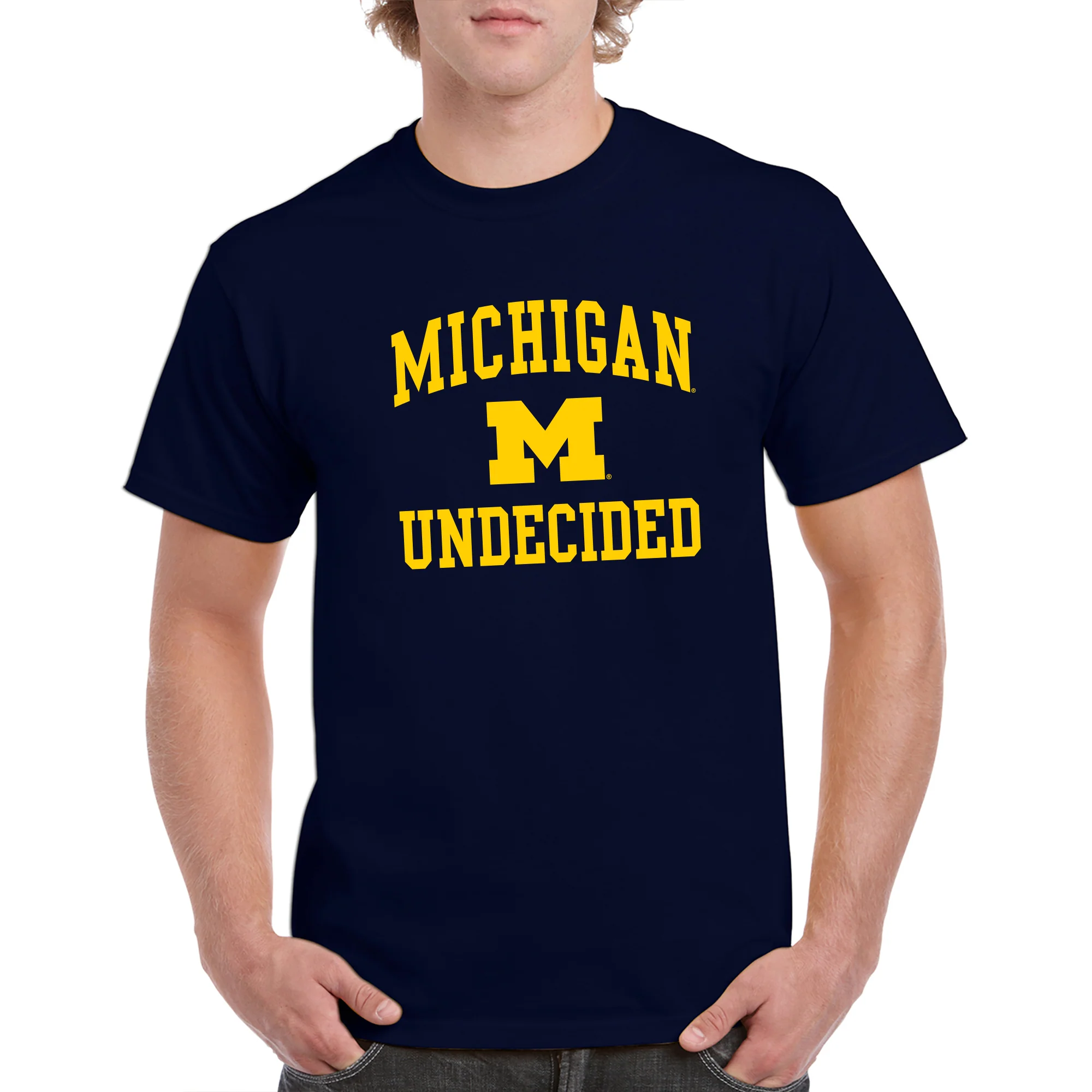 Arch Logo Undecided University of Michigan Basic Cotton Short Sleeve T-Shirt - Navy - Image 3