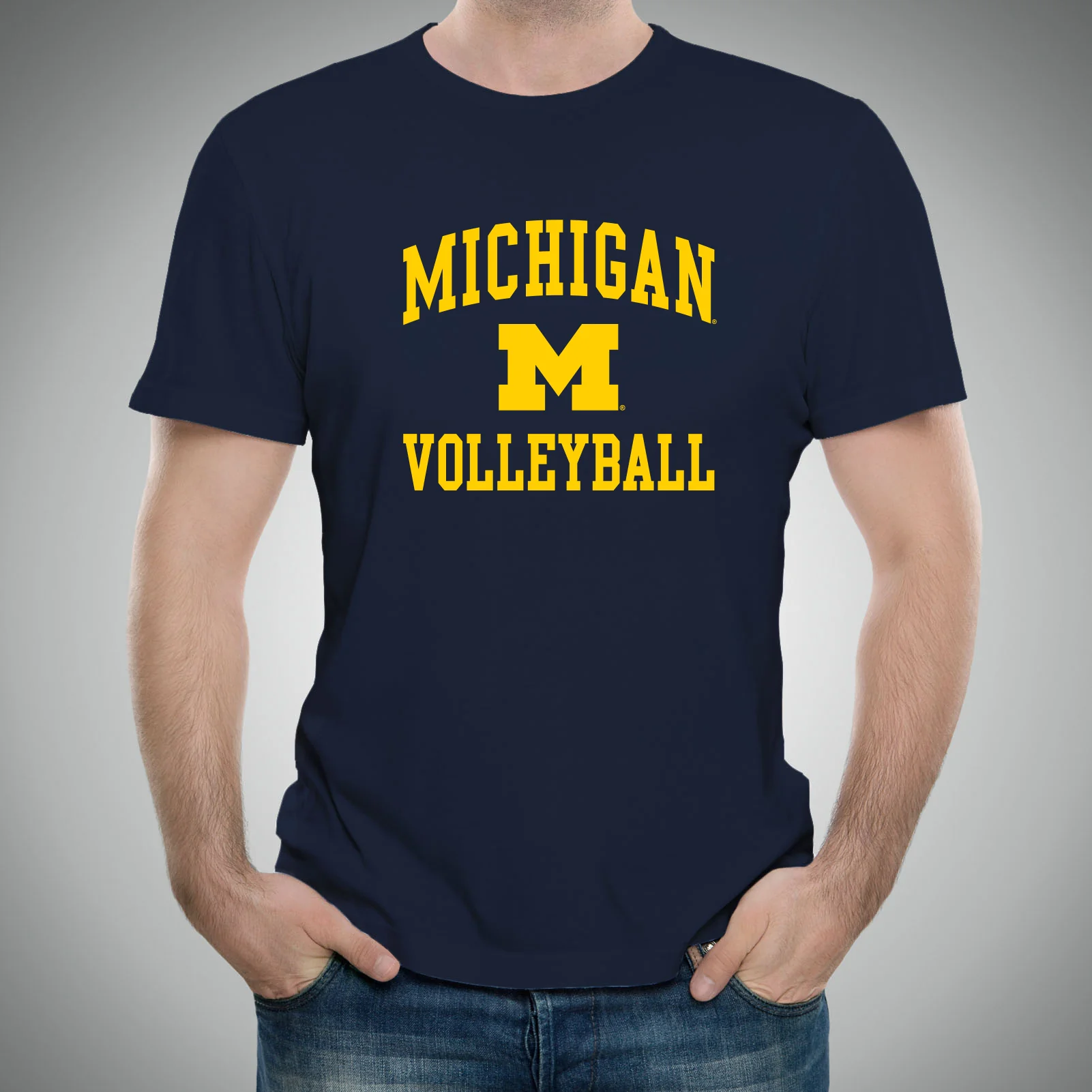 University of Michigan Wolverines Arch Logo Volleyball Short Sleeve T-Shirt - Navy - Image 3