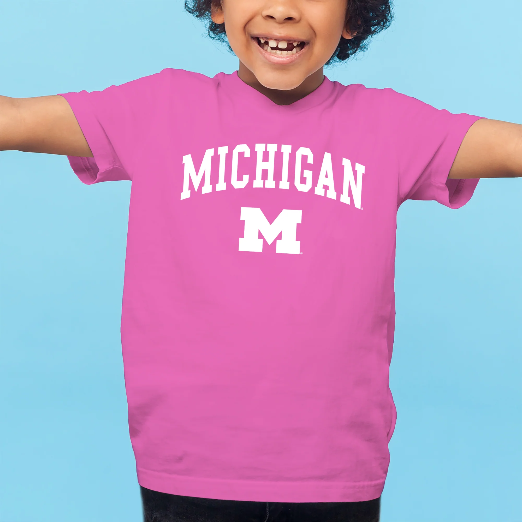 Michigan Arch Logo Youth T-Shirt - Azalea - Image 4