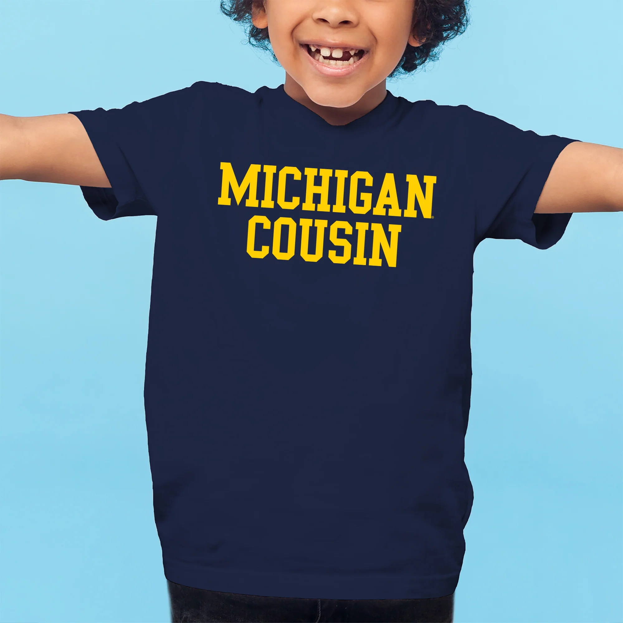 Michigan Basic Block Cousin Youth T-Shirt - Navy - Image 3