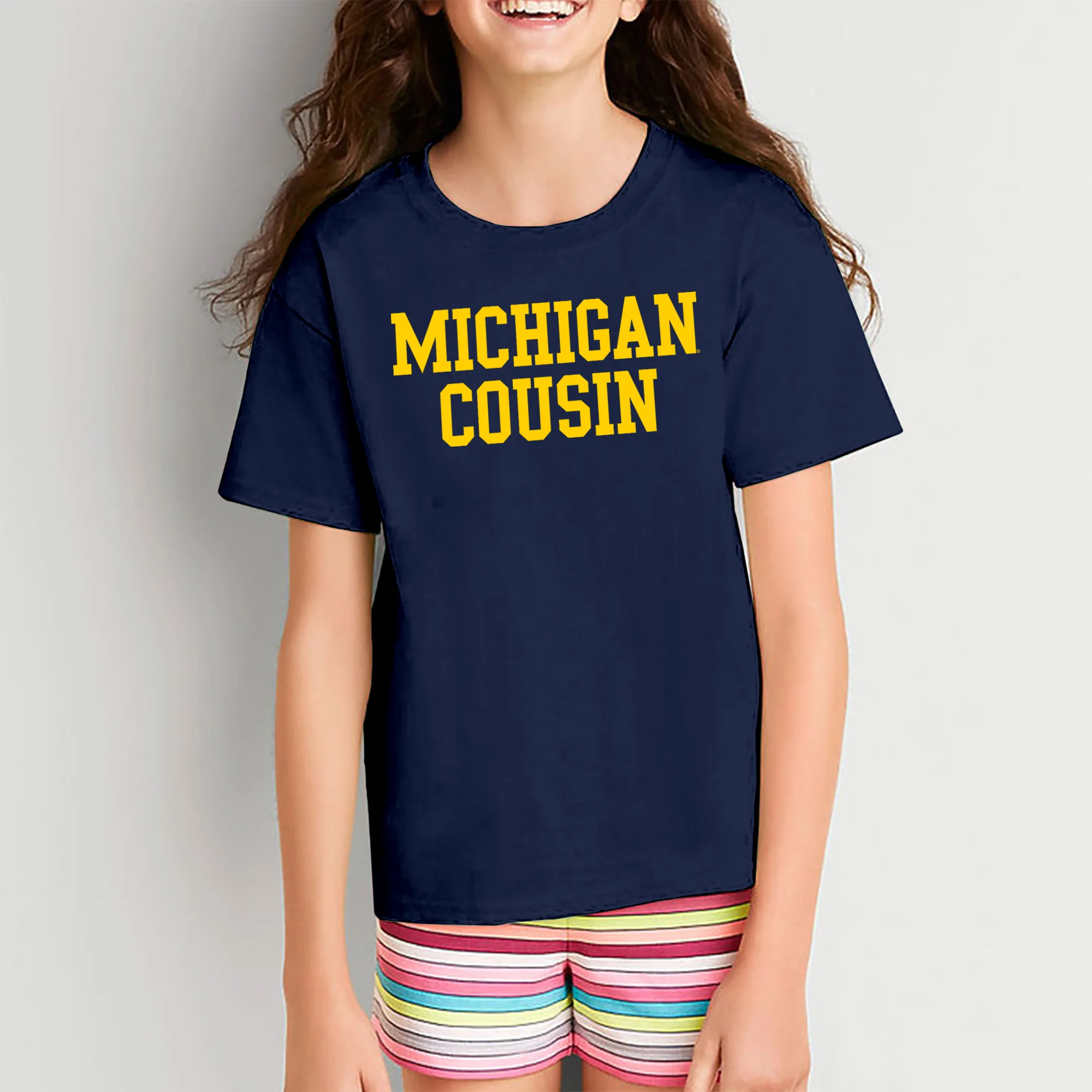 Michigan Basic Block Cousin Youth T-Shirt - Navy - Image 4