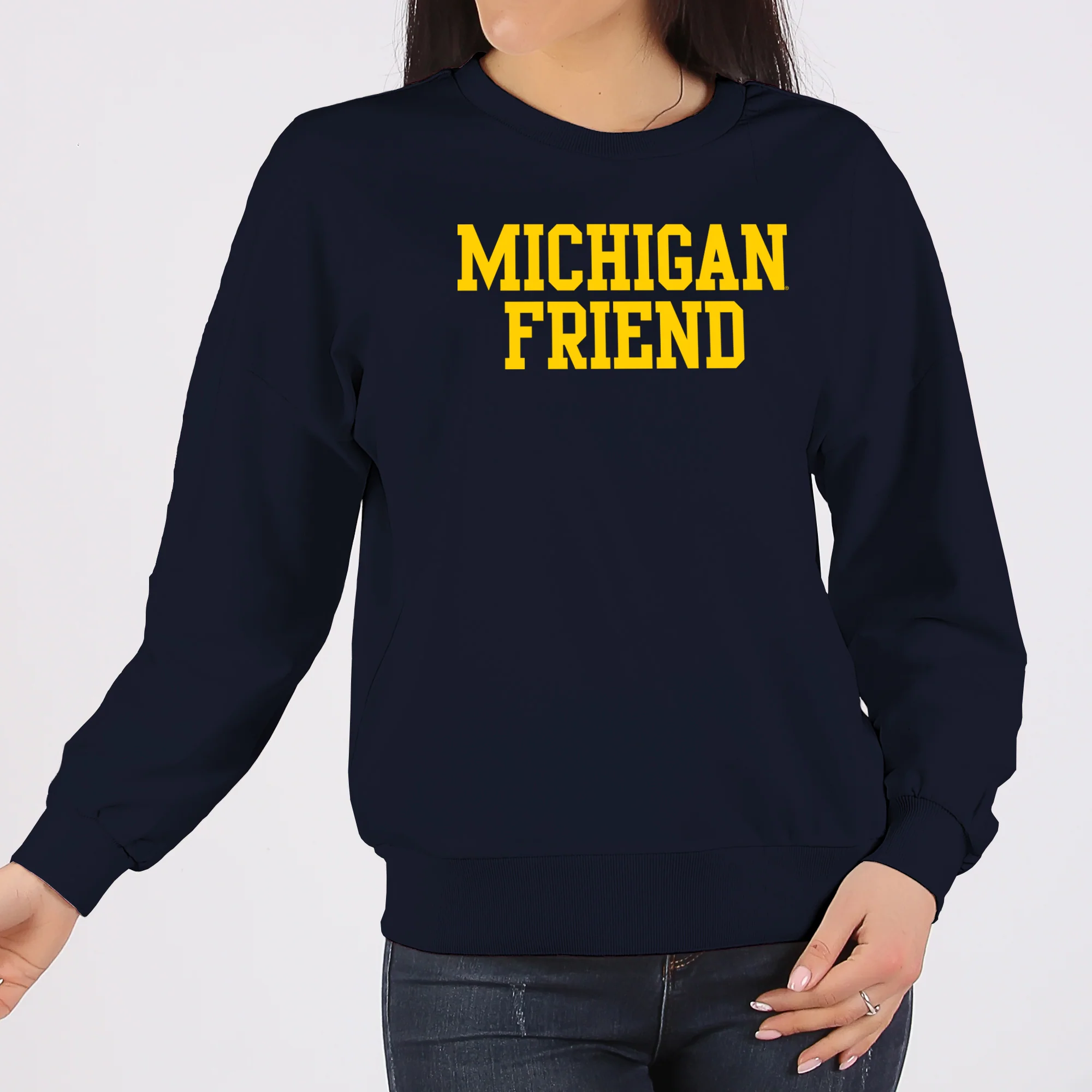 Michigan Basic Block Friend Crewneck Sweatshirt - Navy - Image 4