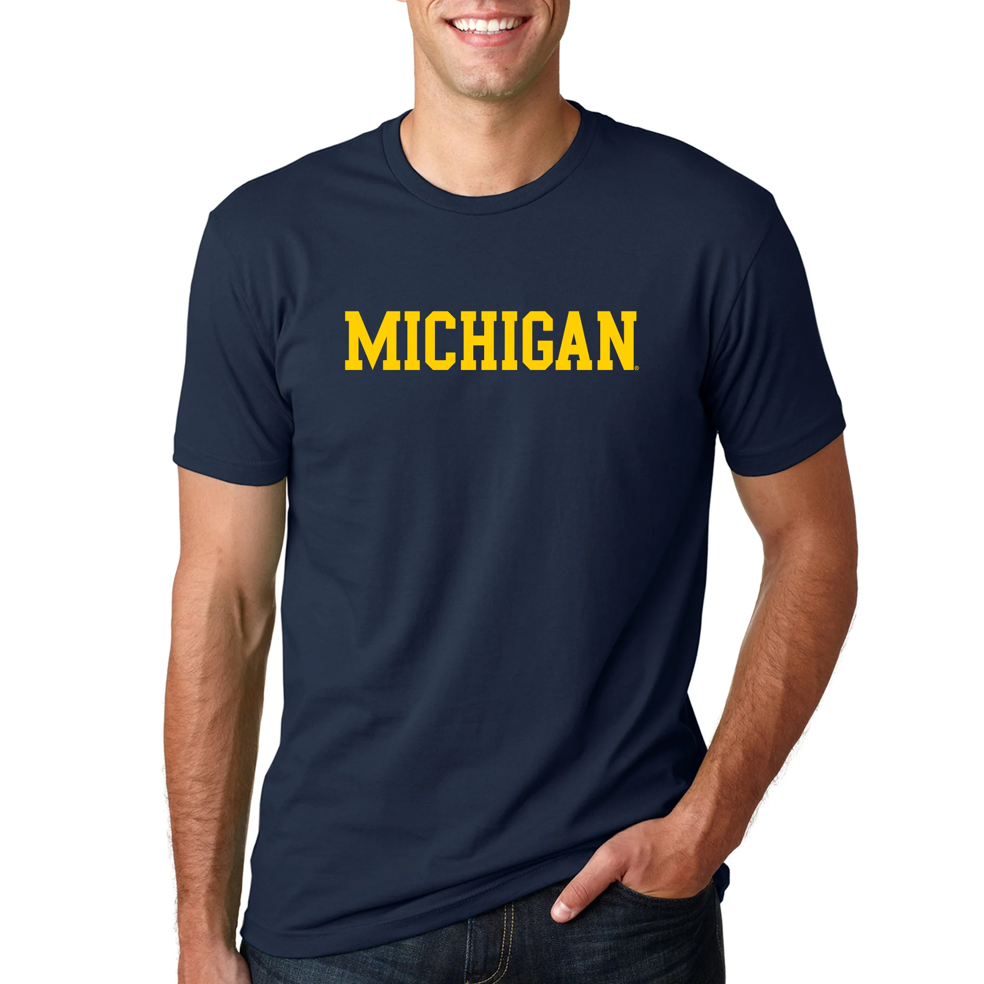 Basic Block University of Michigan Premium Short Sleeve T Shirt - Midnight Navy - Image 3