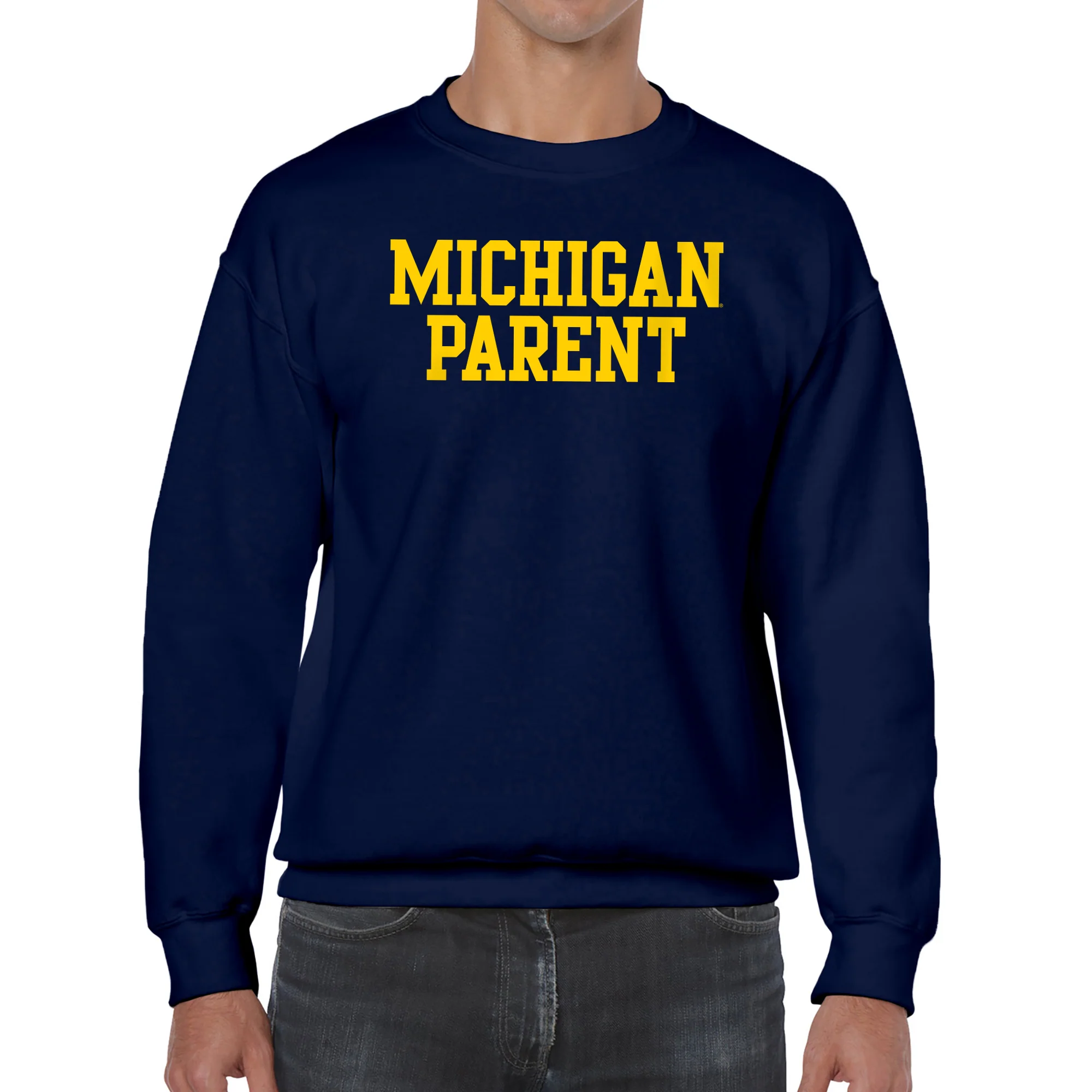 Michigan Basic Block Parent Crewneck Sweatshirt - Navy - Image 3