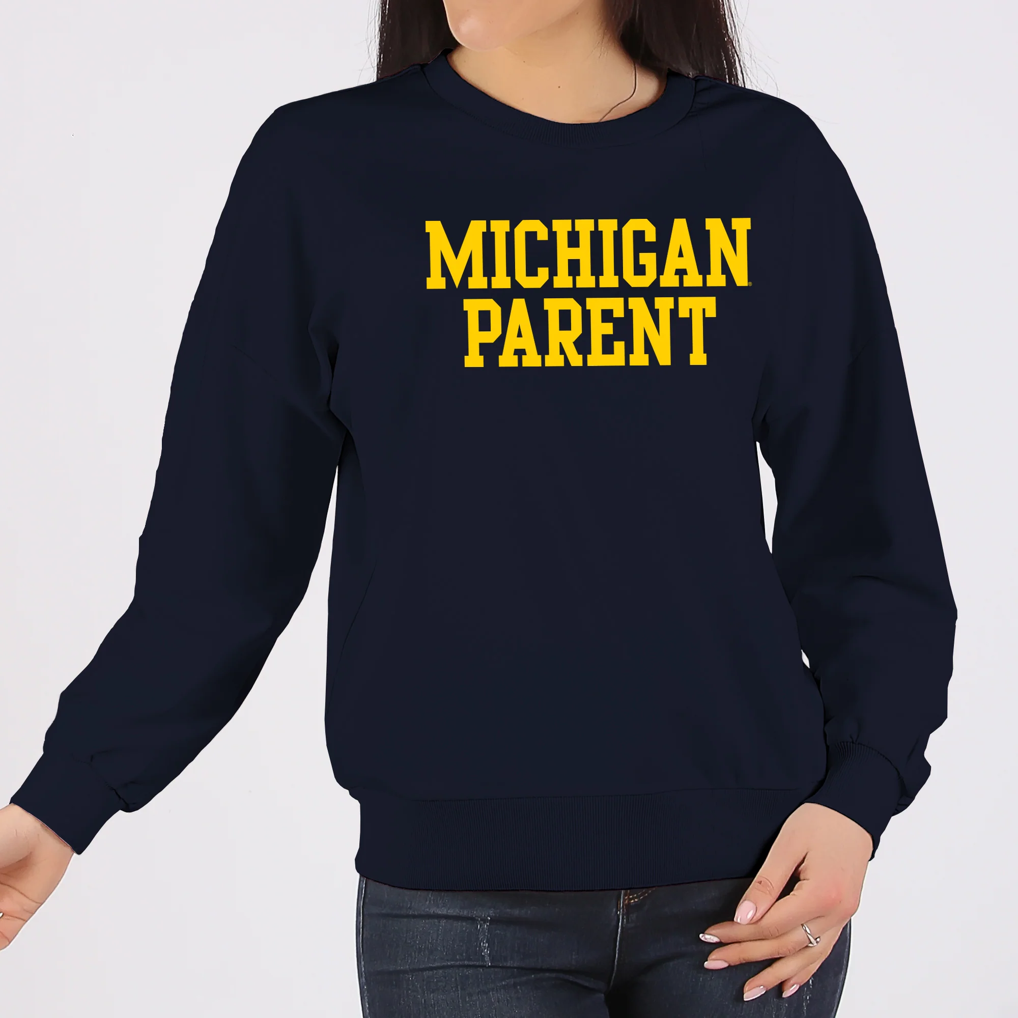 Michigan Basic Block Parent Crewneck Sweatshirt - Navy - Image 4