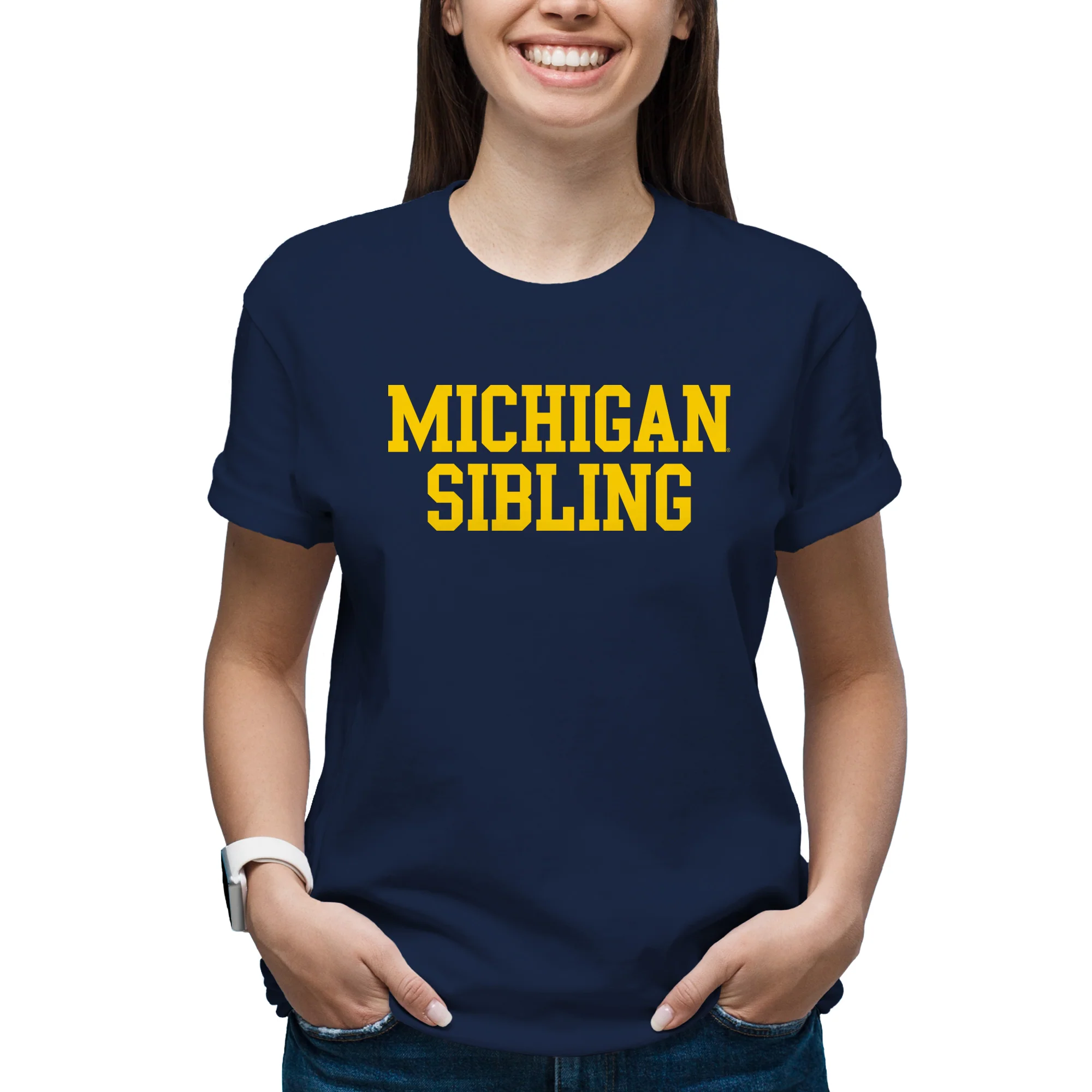 Michigan Basic Block Sibling T-Shirt - Navy - Image 4