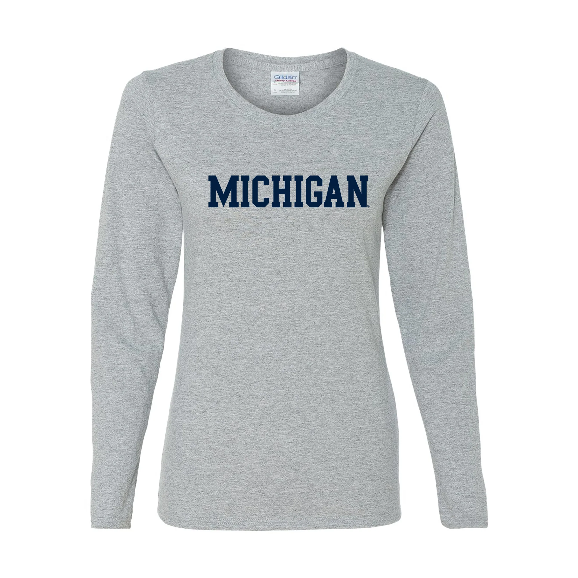 Basic Block University of Michigan Womens Basic Cotton Long Sleeve T Shirt - Sport Grey