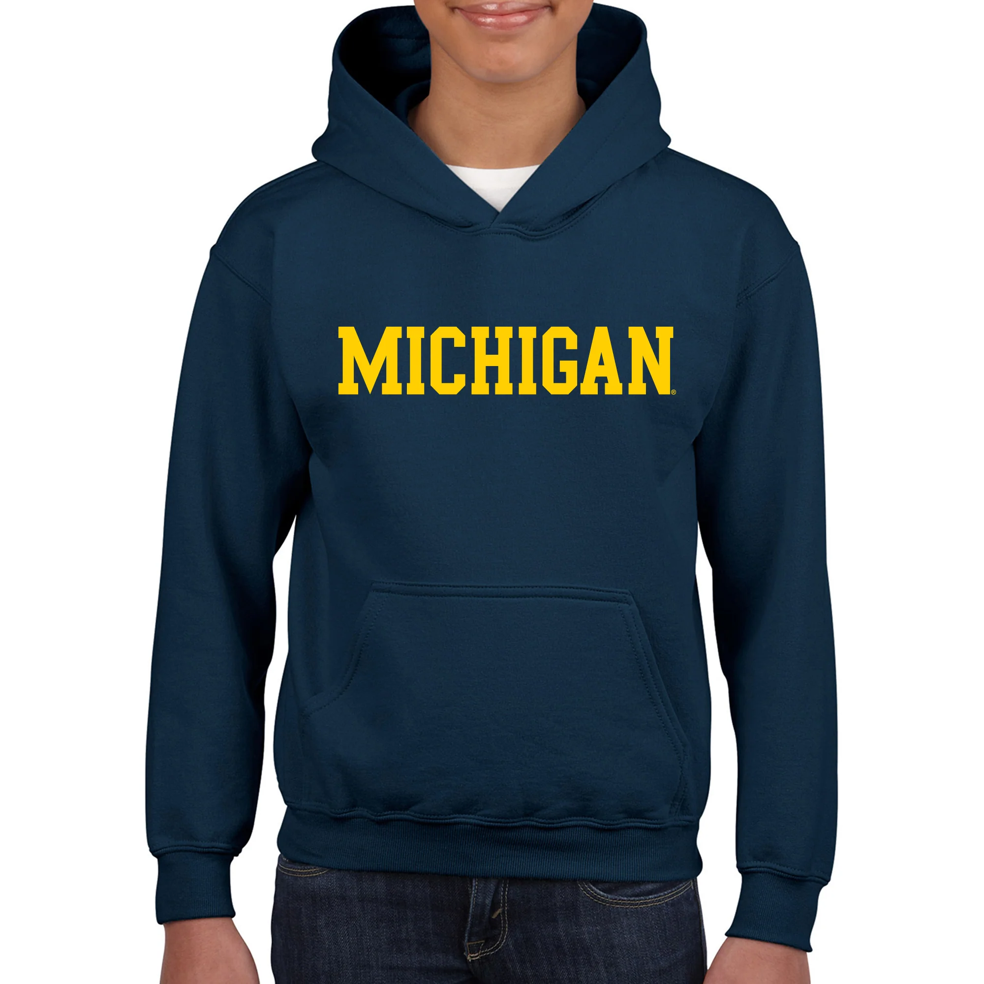 Basic Block University of Michigan Youth Basic Cotton Hoodie - Navy - Image 3