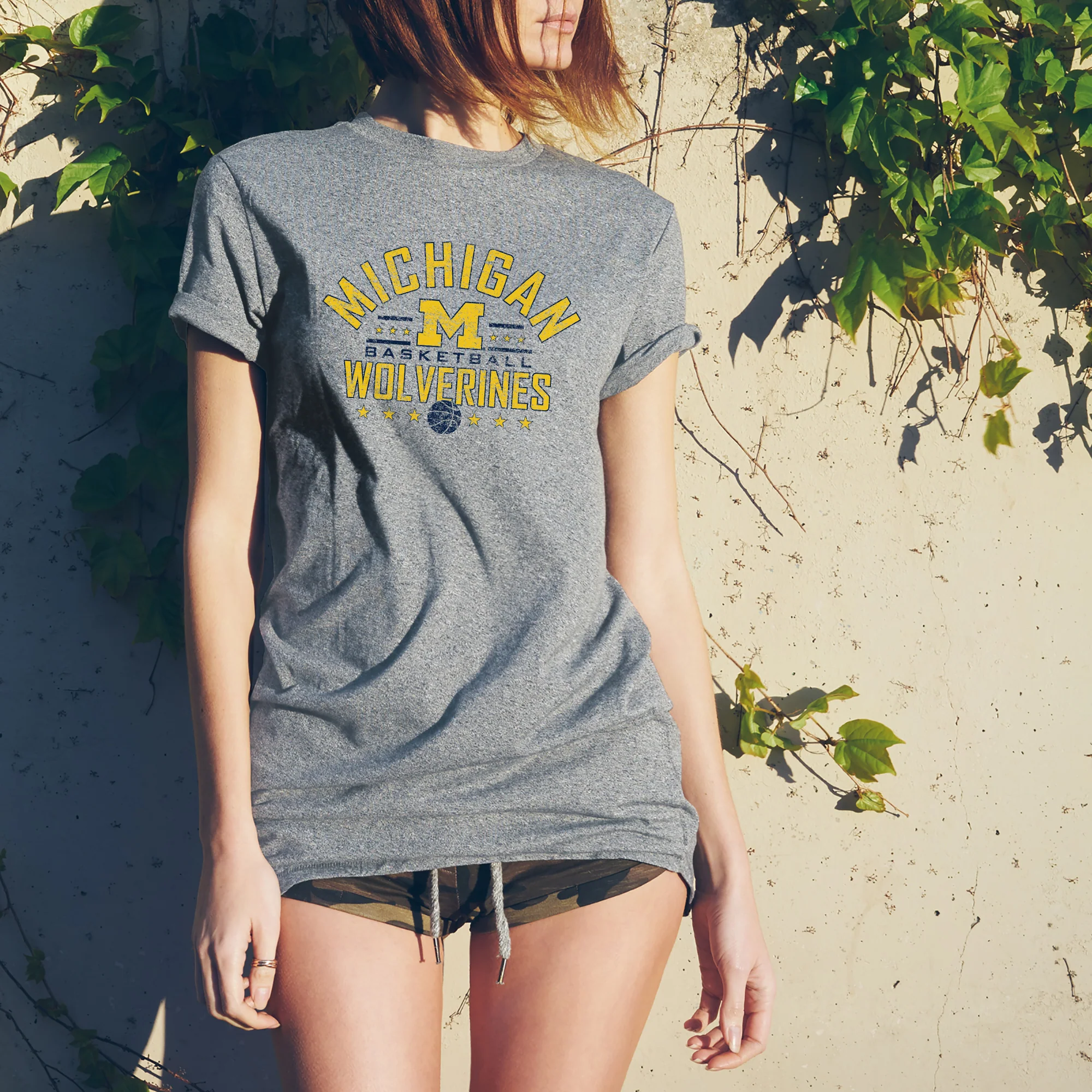 Basketball Arch Stars University of Michigan Basic Cotton Short Sleeve T Shirt - Sport Grey - Image 4