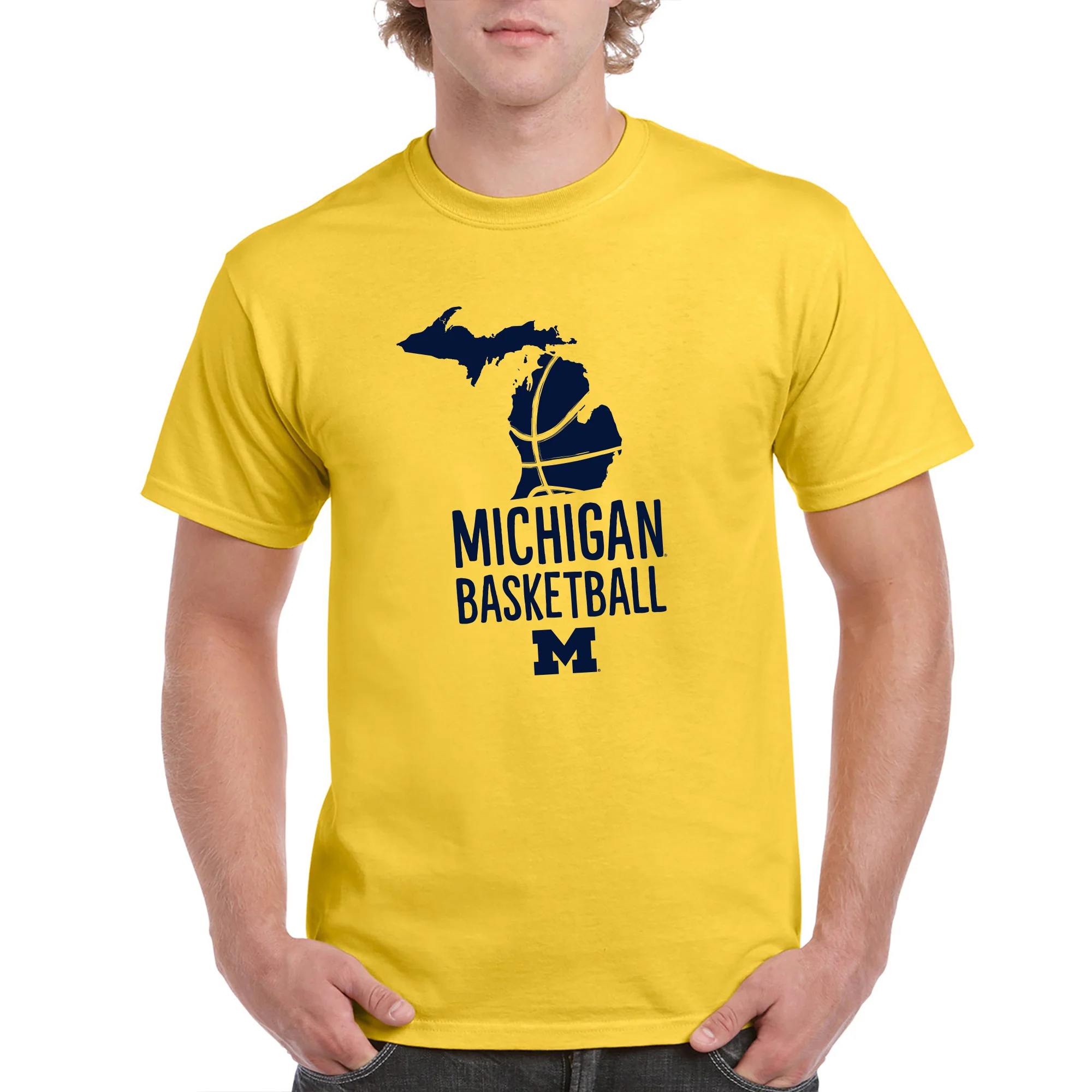 Basketball Brush State University of Michigan Basic Cotton Short Sleeve T Shirt - Maize - Image 3