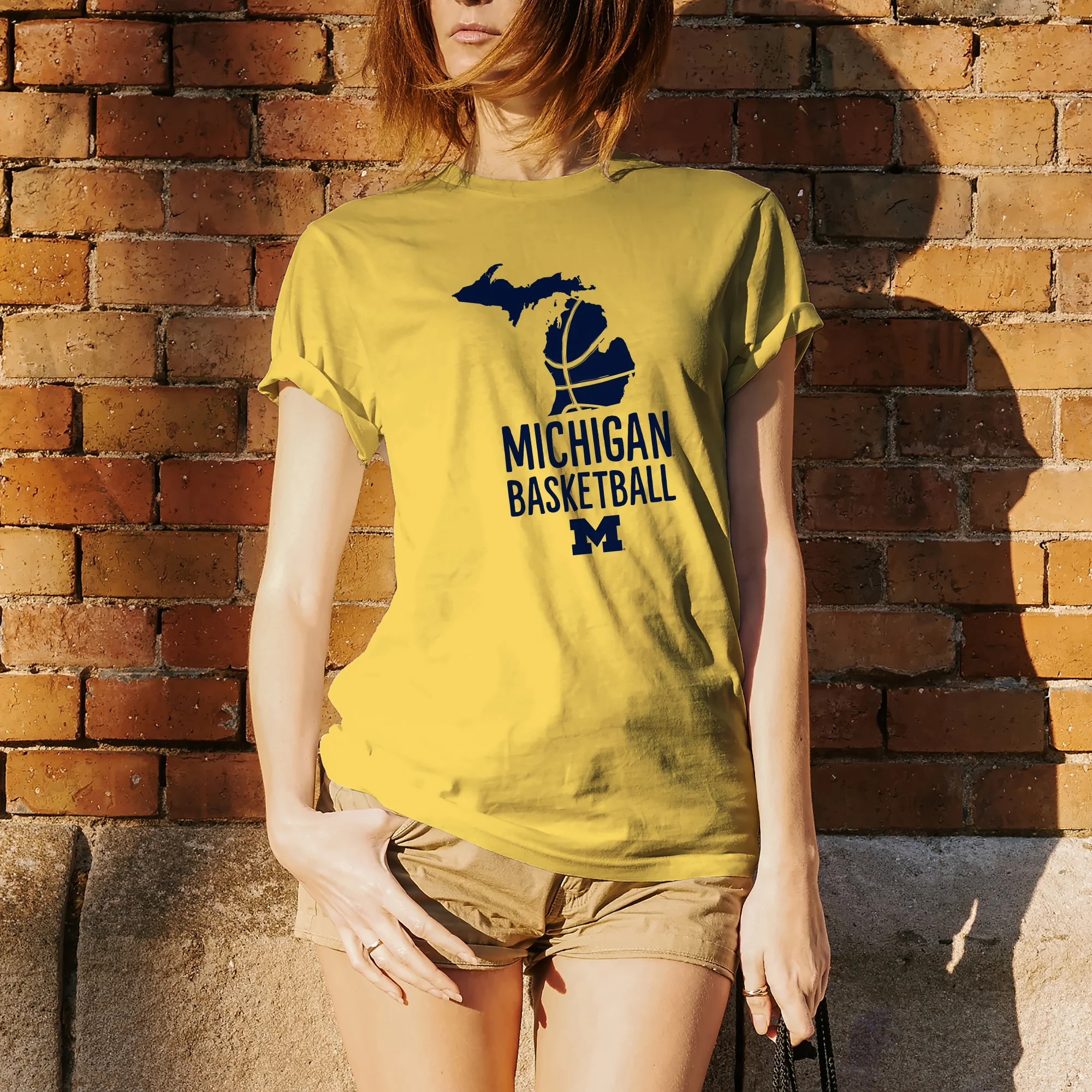 Basketball Brush State University of Michigan Basic Cotton Short Sleeve T Shirt - Maize - Image 4