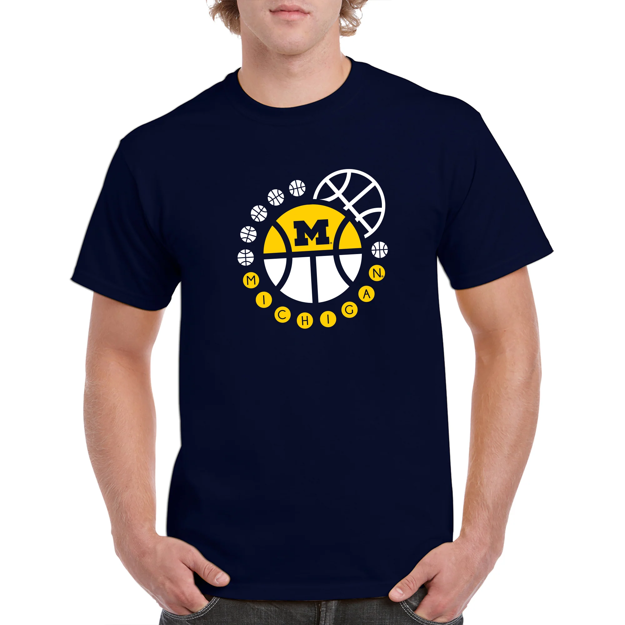 Basketball Orbit University of Michigan Basic Cotton Short Sleeve T Shirt - Navy - Image 3