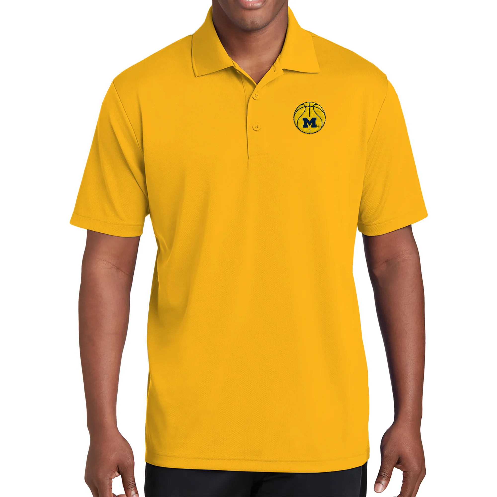 Michigan Basketball Outline LC EMB Polo - Gold - Image 3