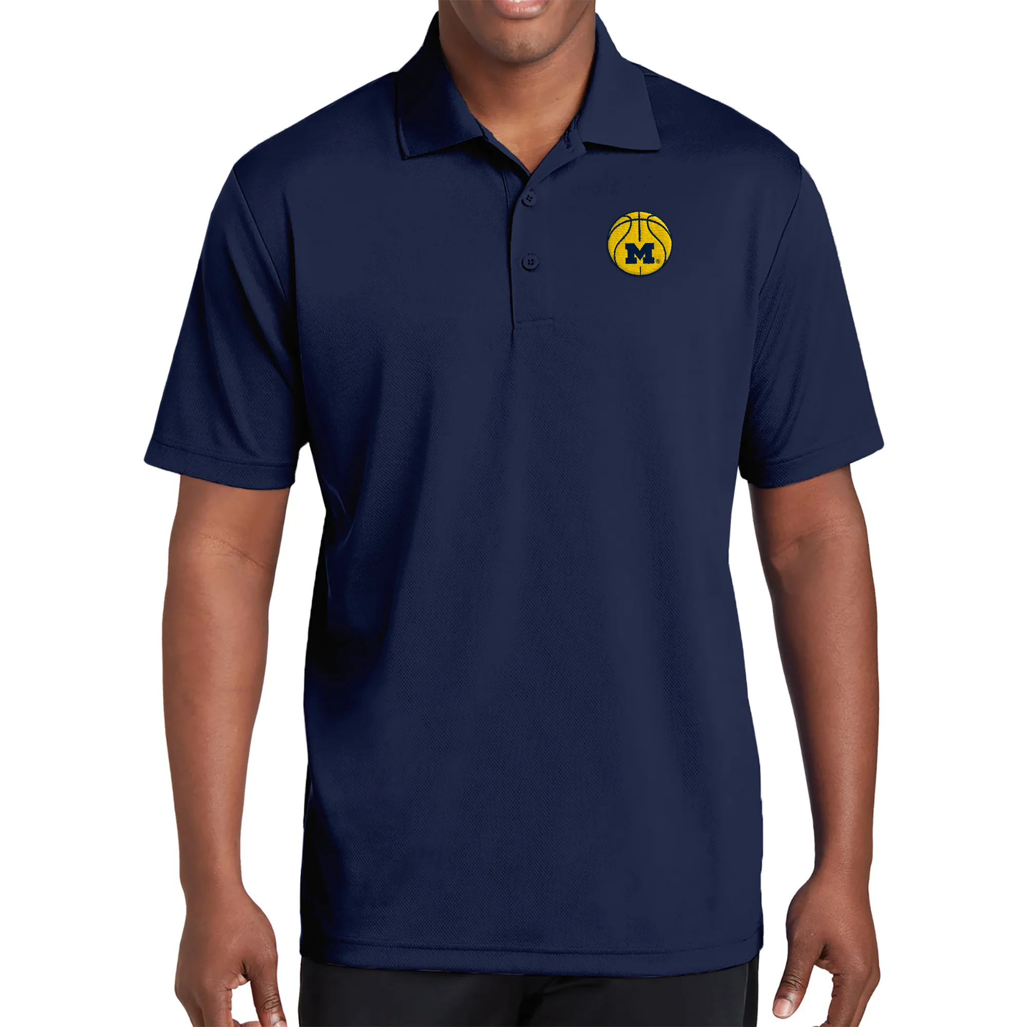 Michigan Basketball Outline LC EMB Polo - Navy - Image 3