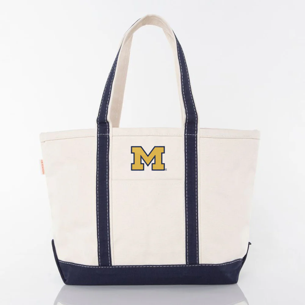 Michigan Block M EMB Medium Classic Tote - Navy