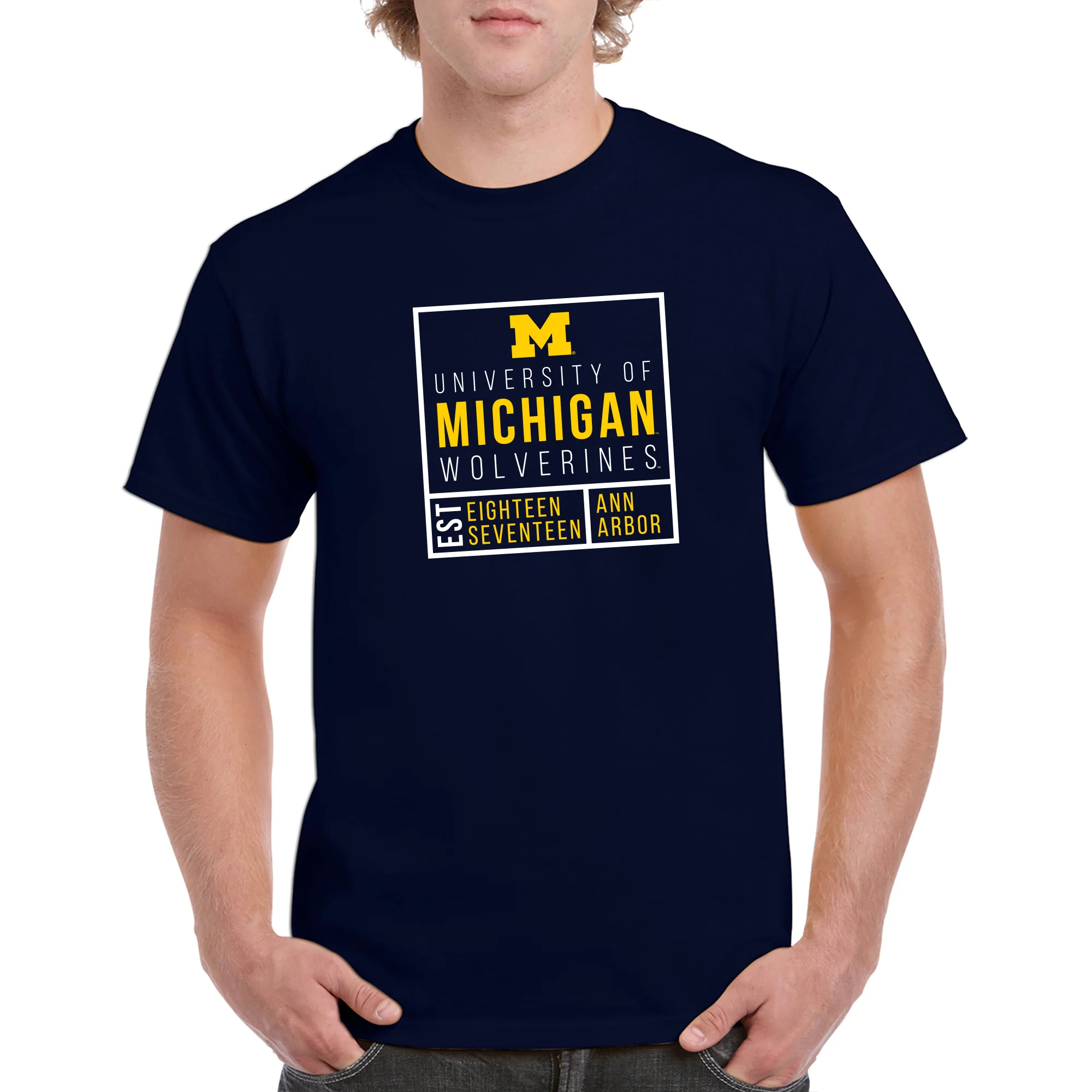 Michigan Box Label T Shirt - Navy - Image 3
