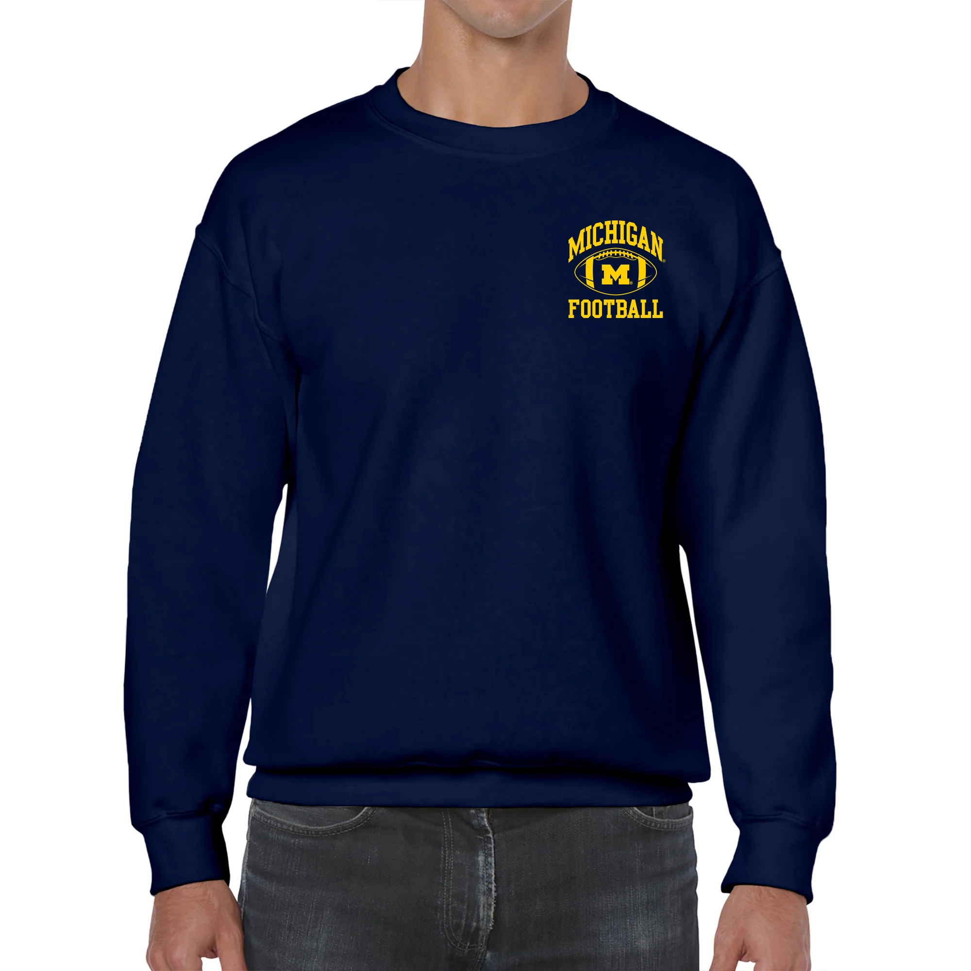 Classic Football Arch Left Chest University of Michigan Basic Cotton Crewneck Sweatshirt - Navy - Image 3