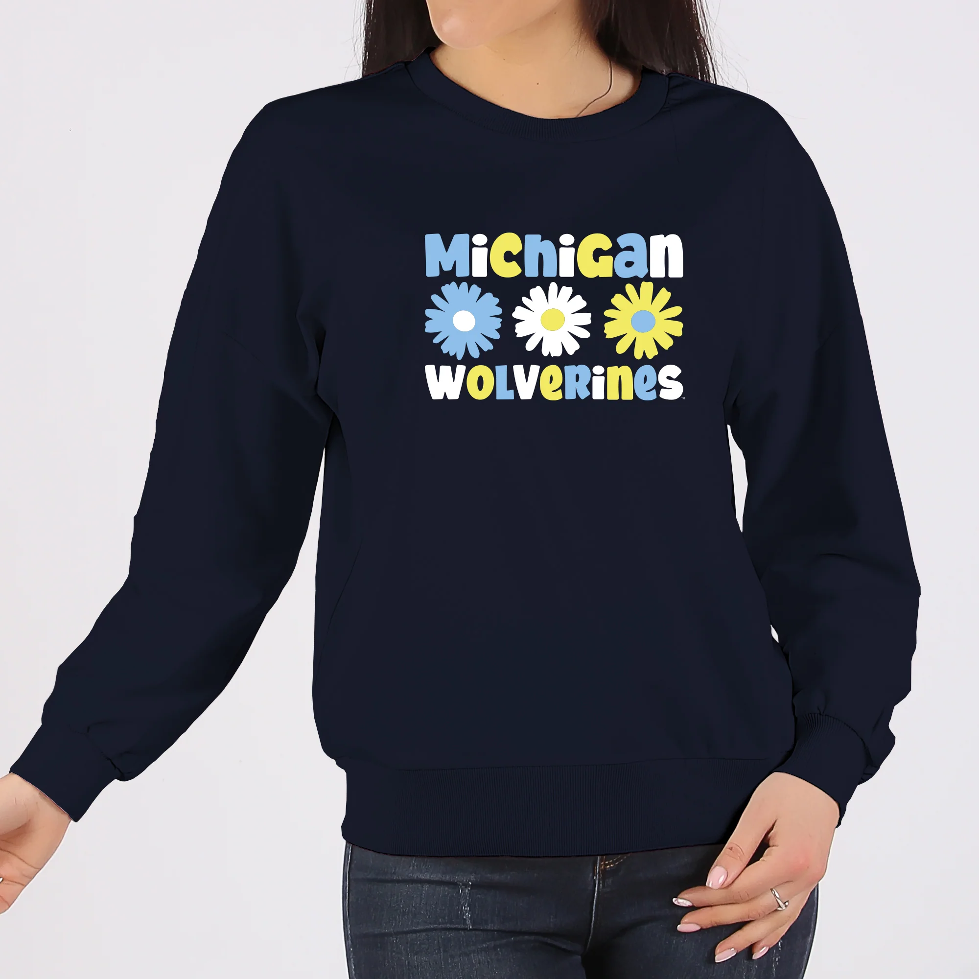 Michigan Daisy Dots JA BTB Fleece Crewneck - Navy - Image 3