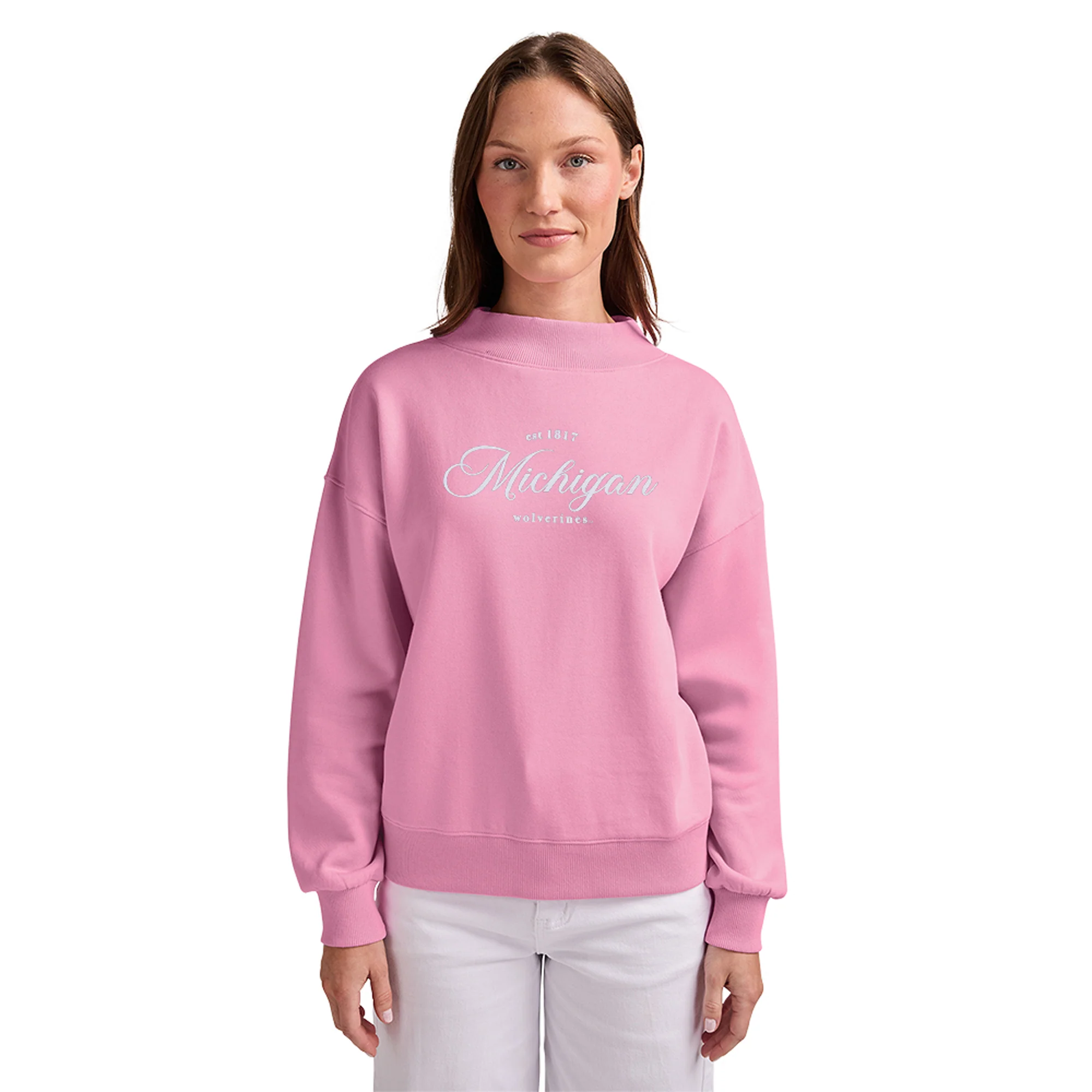 Michigan Elegant EMB Willow Mockneck Sweatshirt - Pink - Image 3