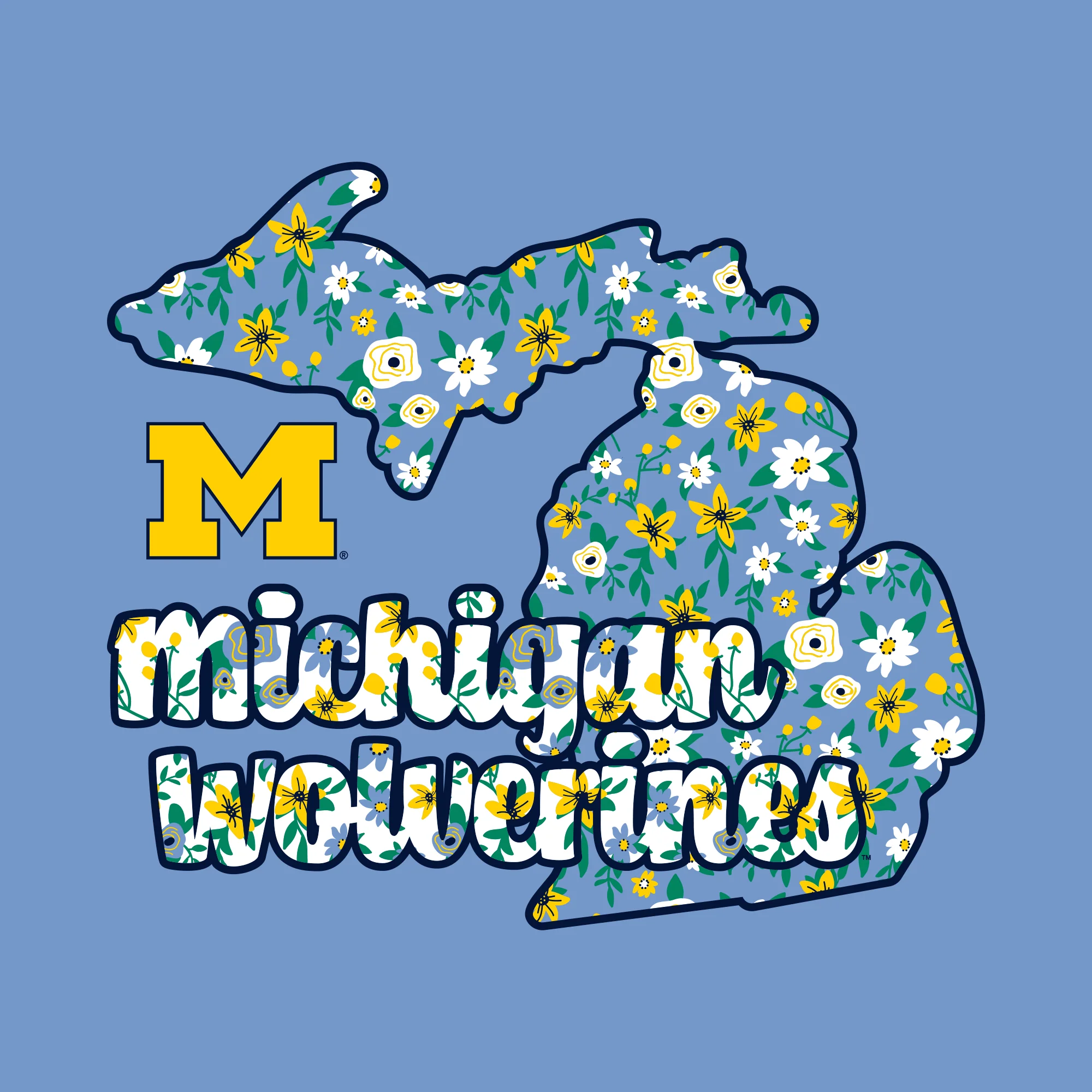 Michigan Flower Pattern State Long Sleeve - C Blue - Image 3