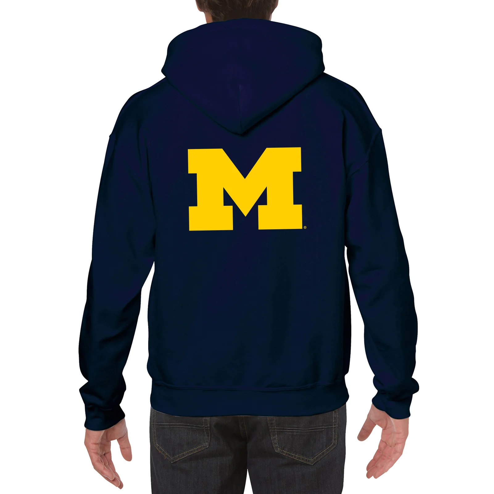 Front Back Print University of Michigan Heavy Blend Hoodie - Navy - Image 5