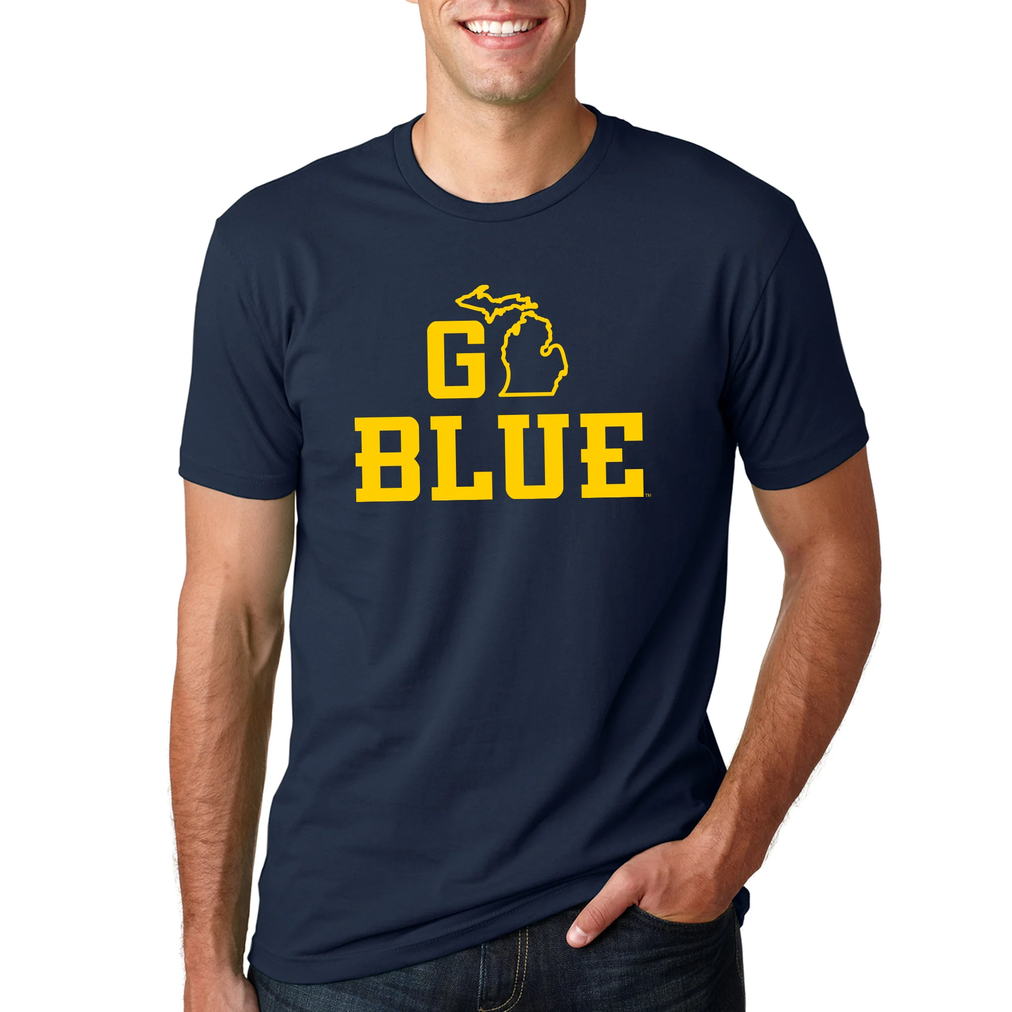 Michigan Go Blue MI Premium Cotton T-Shirt - Midnight Navy - Image 3