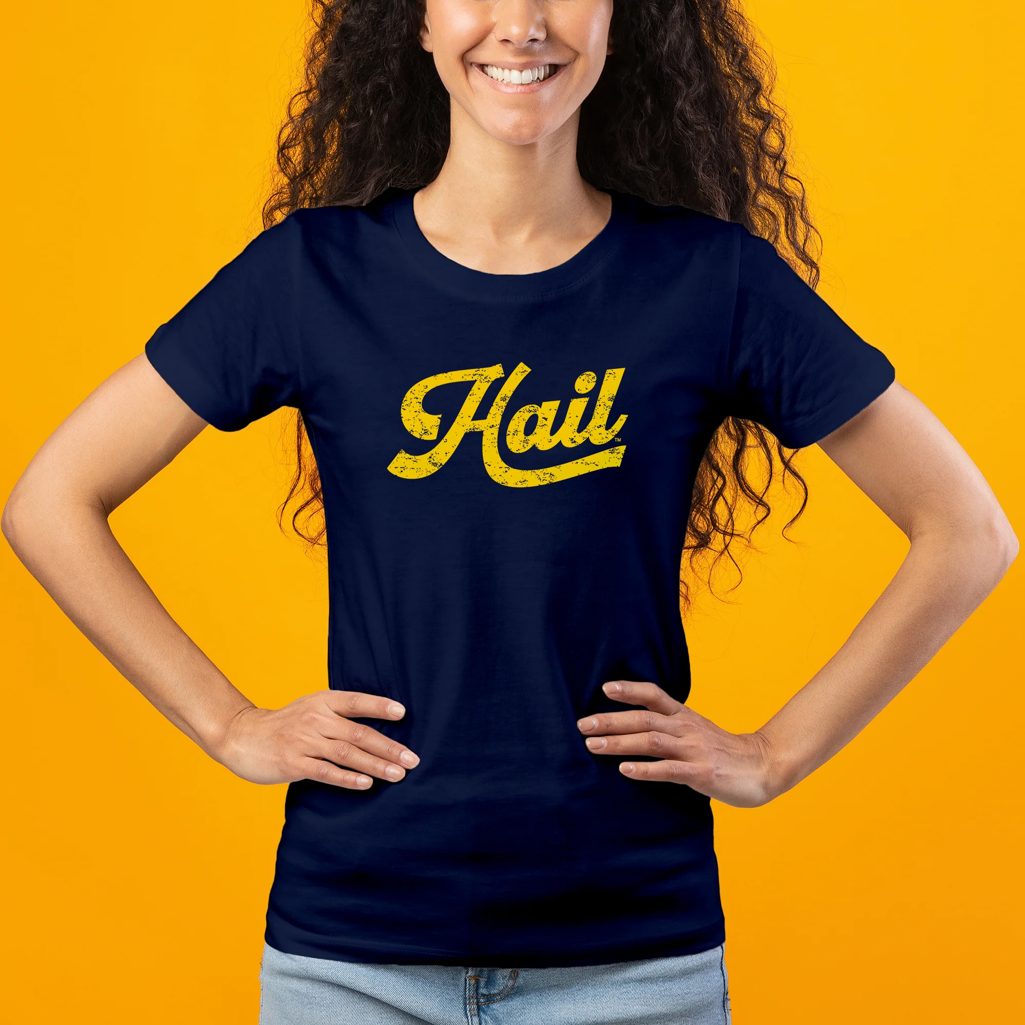 Michigan Hail Script Womens T-Shirt - Navy - Image 3
