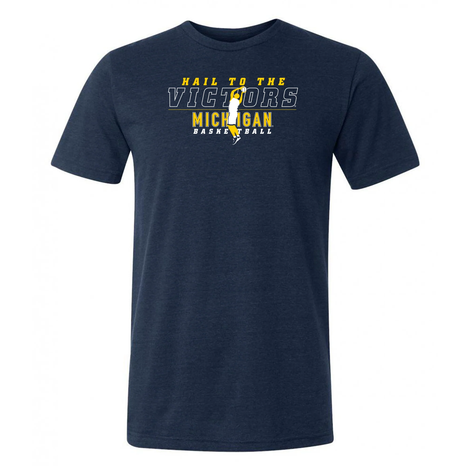 Michigan Men's Basketball Fight Song Silhouette Canvas Triblend T-Shirt - Solid Navy Triblend