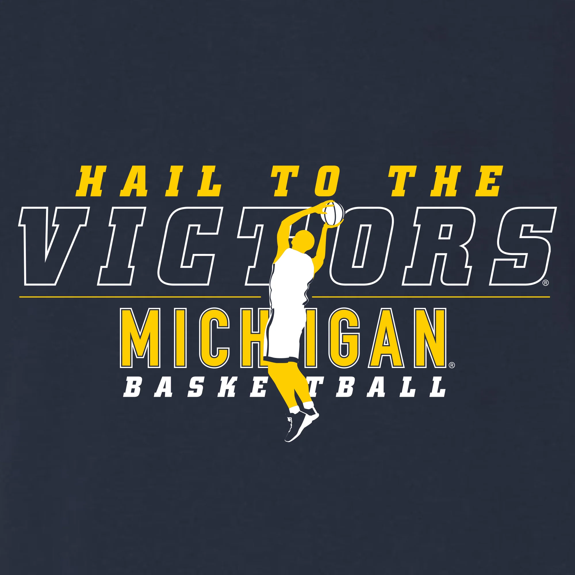 Michigan Men's Basketball Fight Song Silhouette Canvas Triblend T-Shirt - Solid Navy Triblend - Image 2