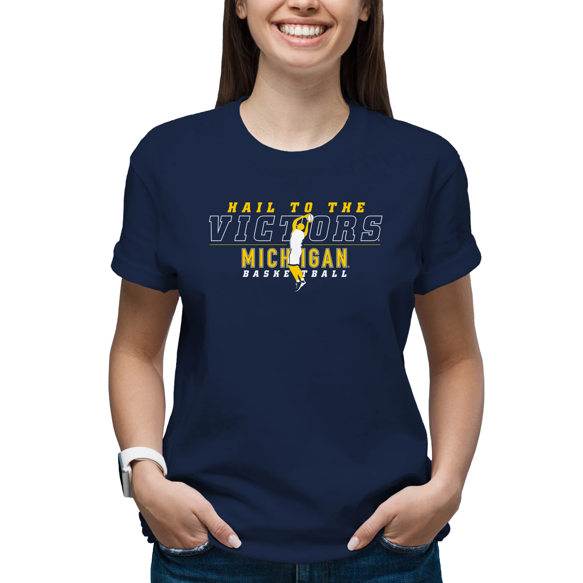 Michigan Men's Basketball Fight Song Silhouette T-Shirt - Navy - Image 4