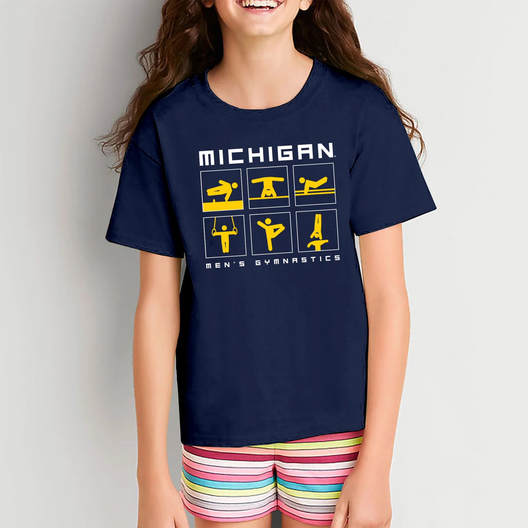 Michigan Men's Gymnastics Action Squares Youth T-Shirt - Navy - Image 4
