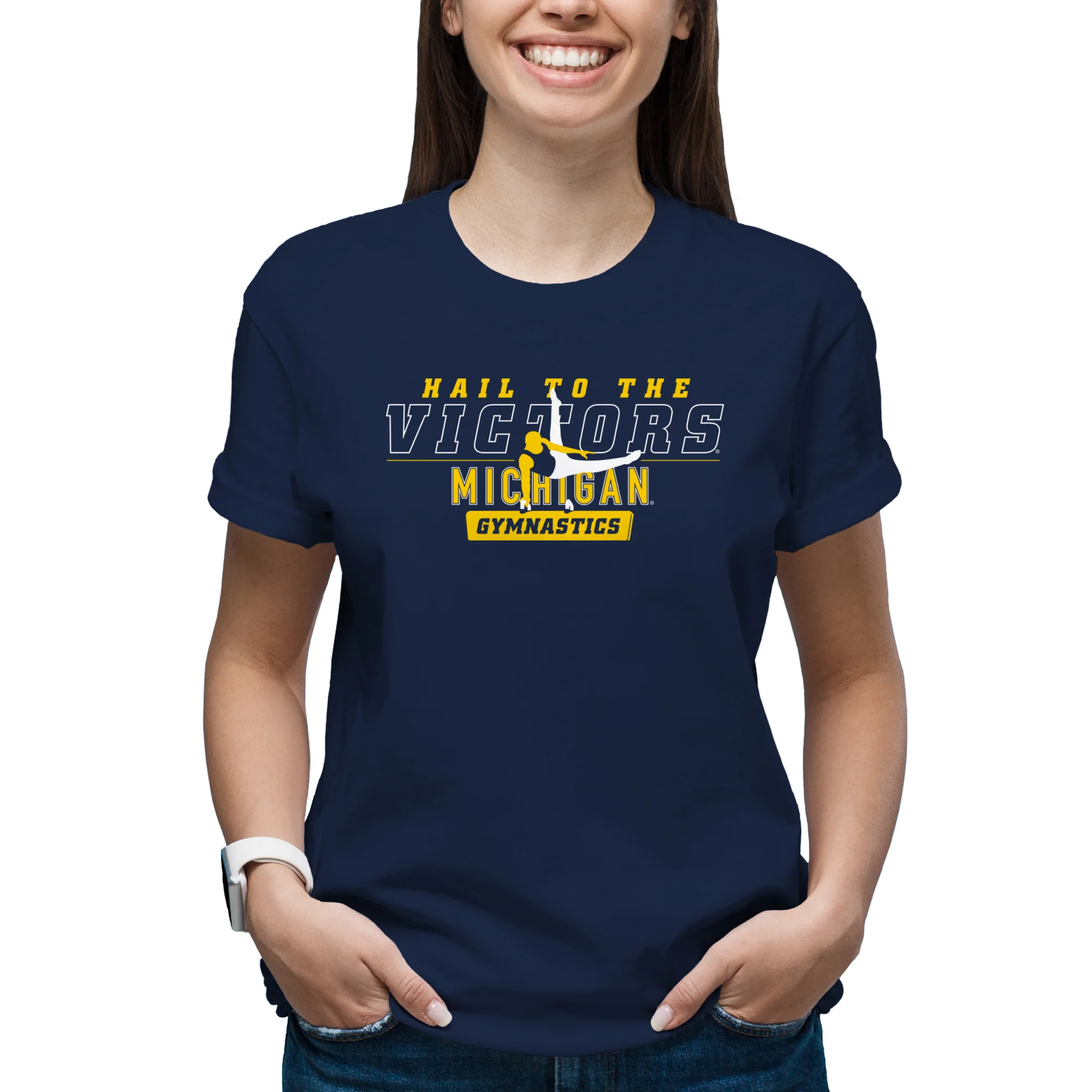 Michigan Men's Gymnastics Fight Song Silhouette T-Shirt - Navy - Image 4
