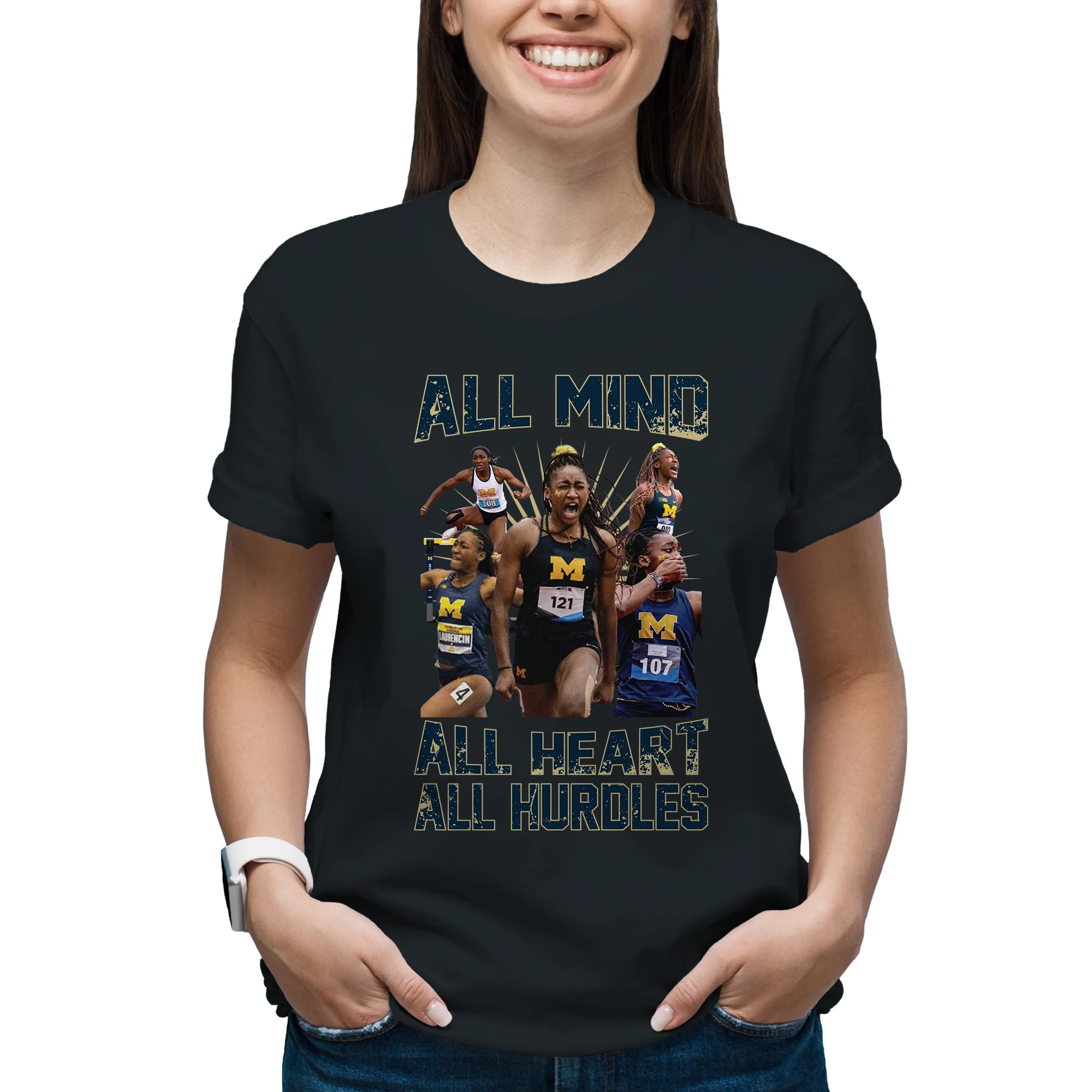 Michigan NIL Aasia Laurencin All Hurdles Canvas Triblend T-Shirt - Black - Image 3