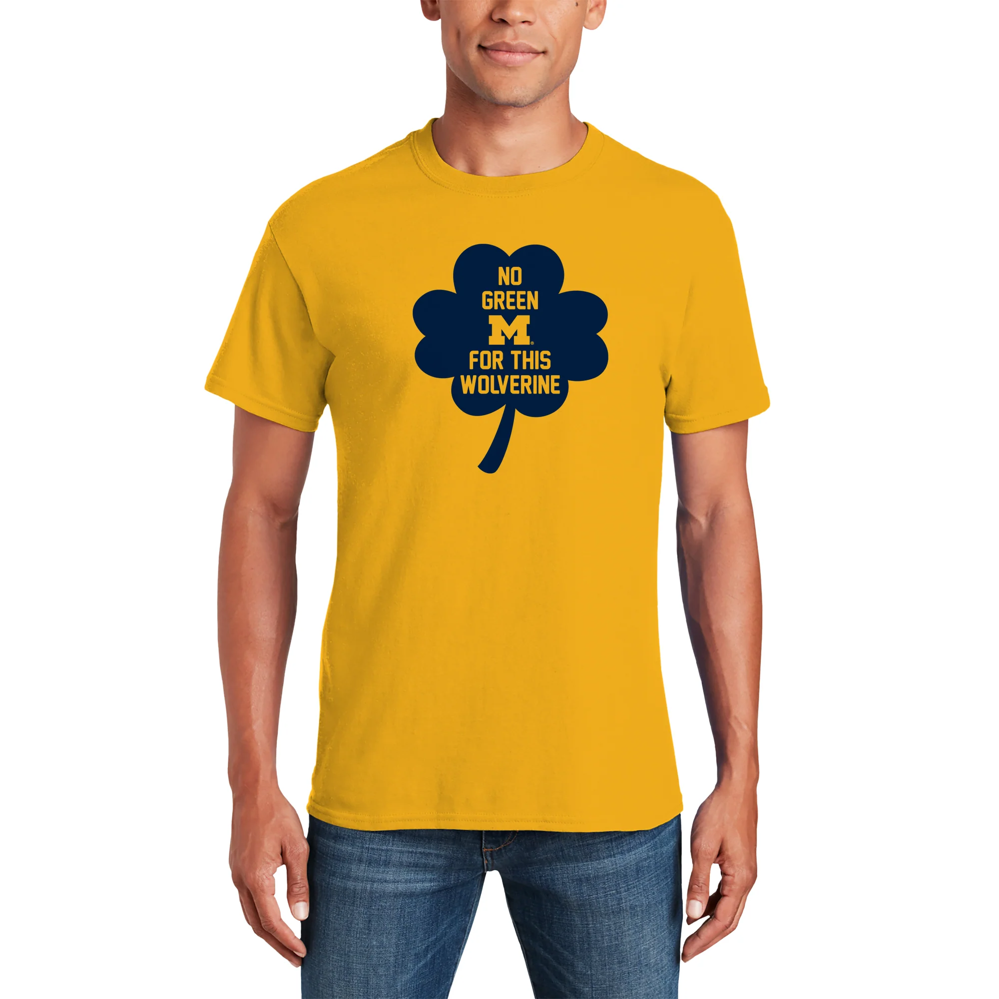 Michigan No Green For This Wolverine Clover T-Shirt - Gold - Image 3