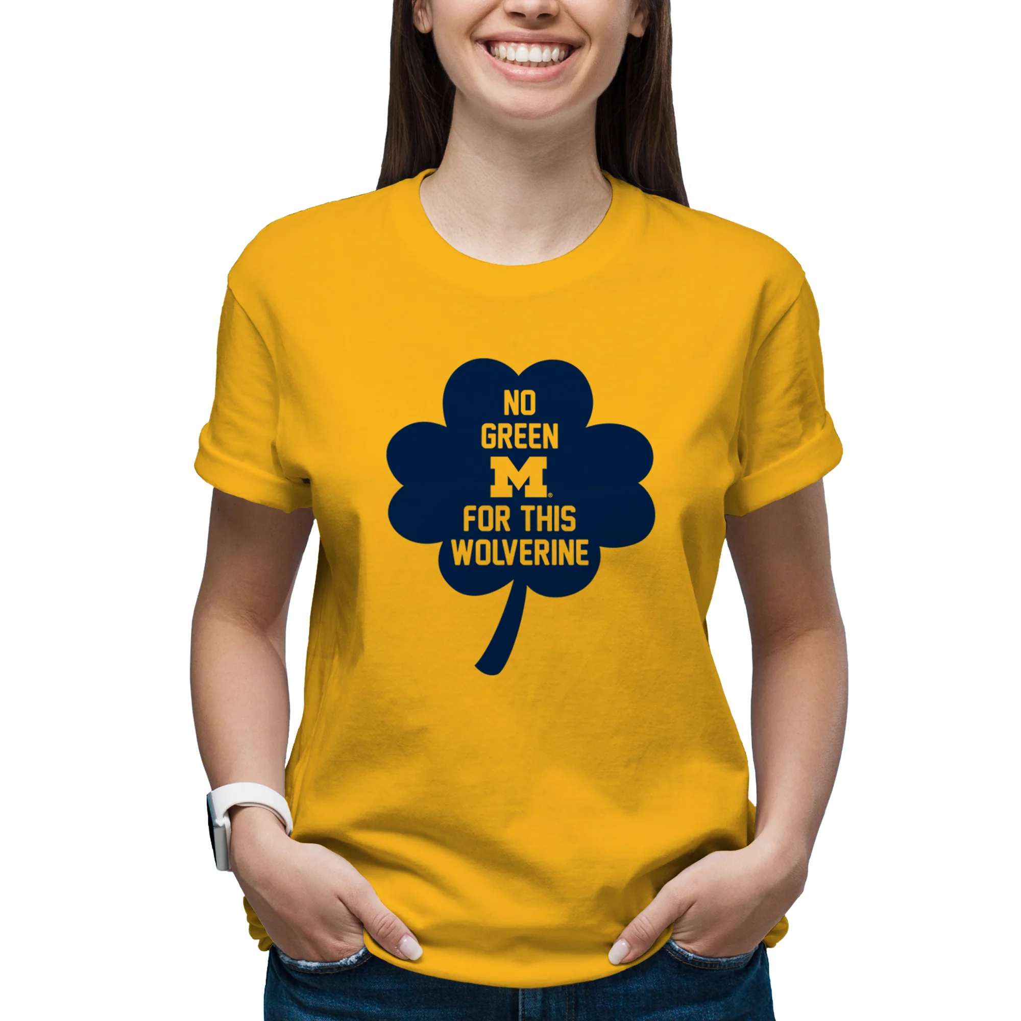 Michigan No Green For This Wolverine Clover T-Shirt - Gold - Image 4