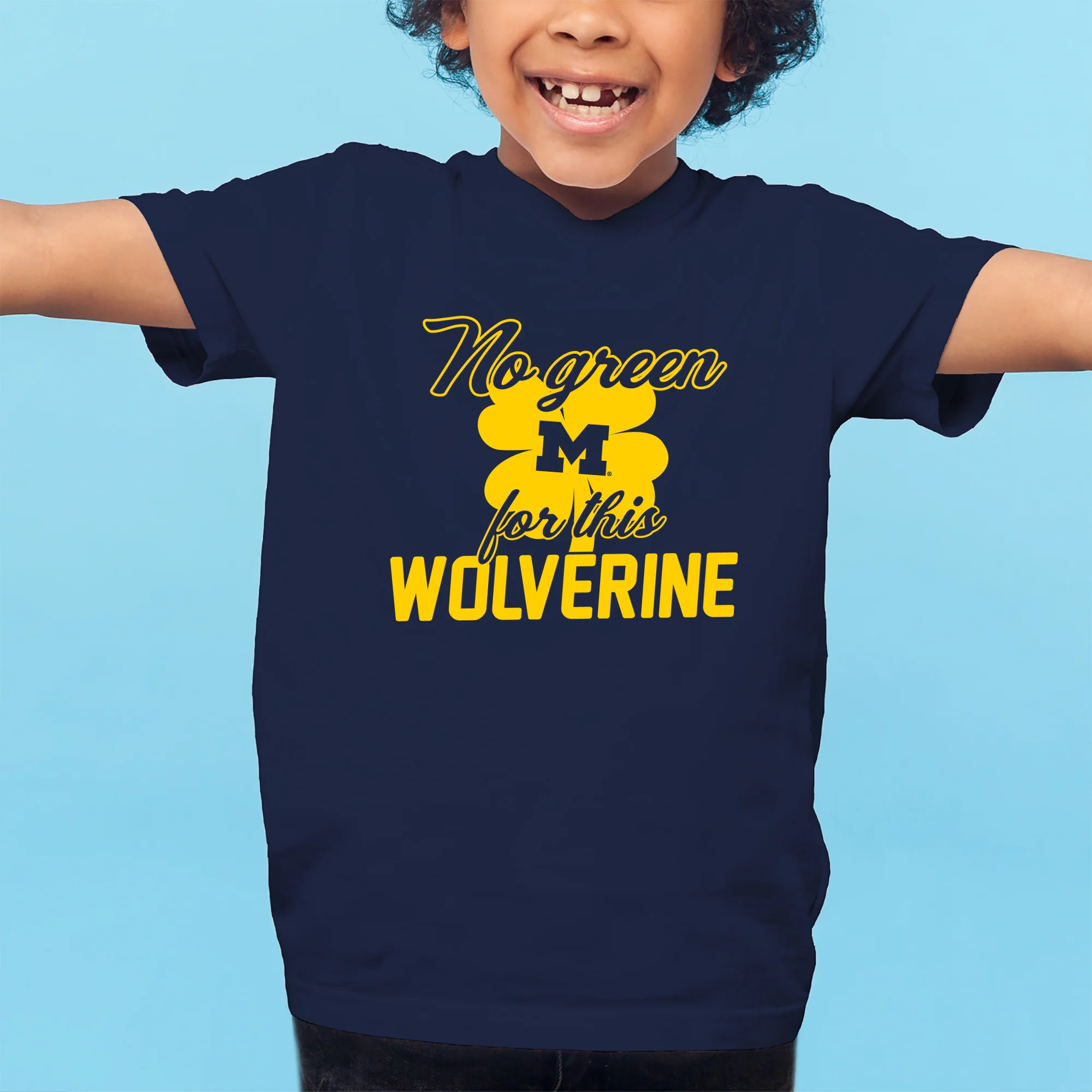 Michigan No Green For This Wolverine Script Youth T-Shirt - Navy - Image 3