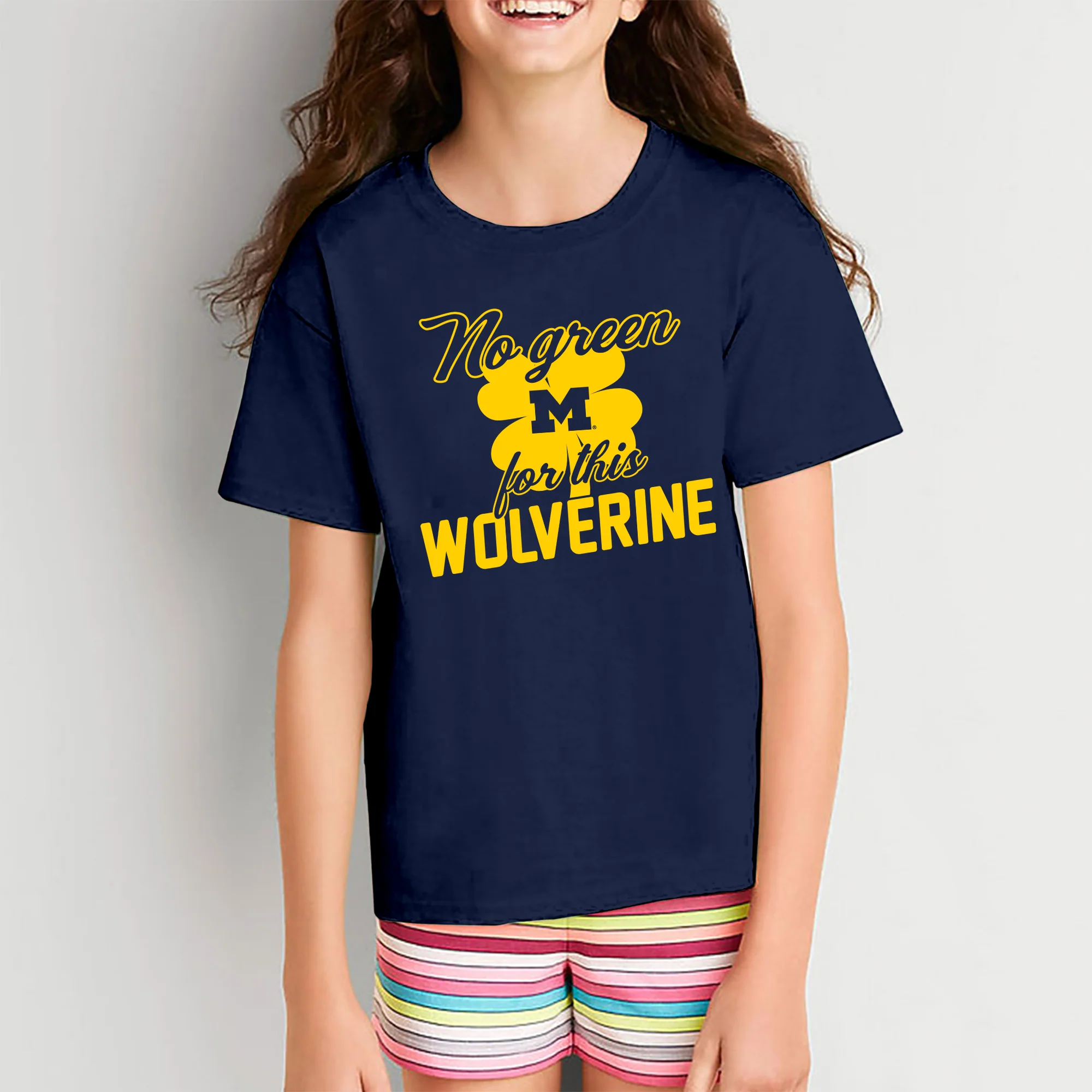 Michigan No Green For This Wolverine Script Youth T-Shirt - Navy - Image 4