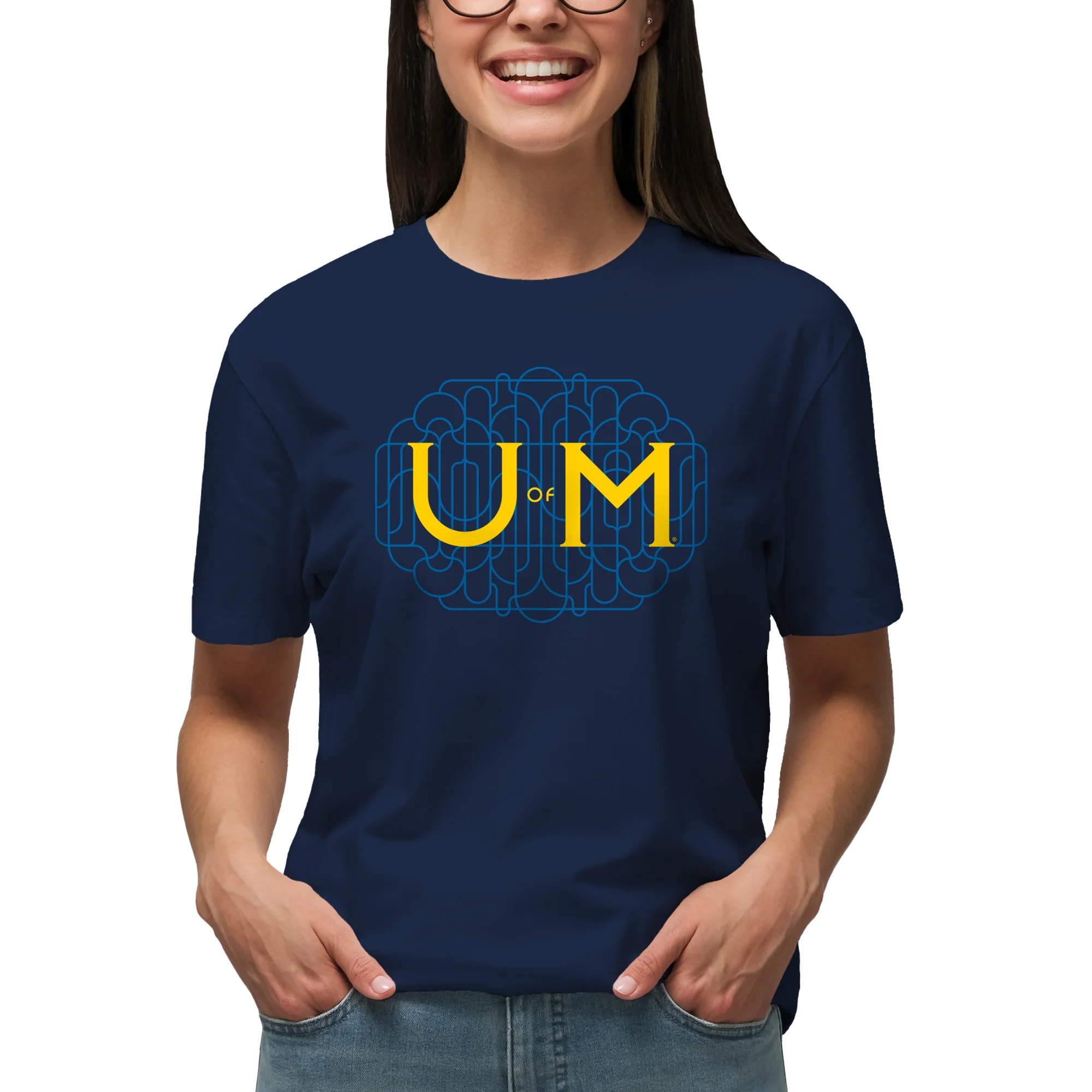 Michigan Ornate Initials T-Shirt - Navy - Image 4