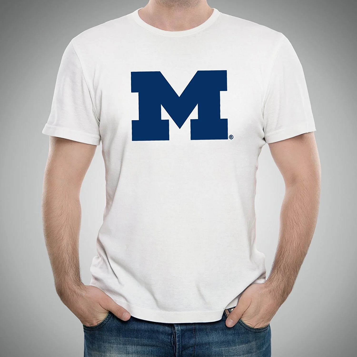 Primary Logo University of Michigan Basic Cotton Short Sleeve T Shirt - White - Image 3