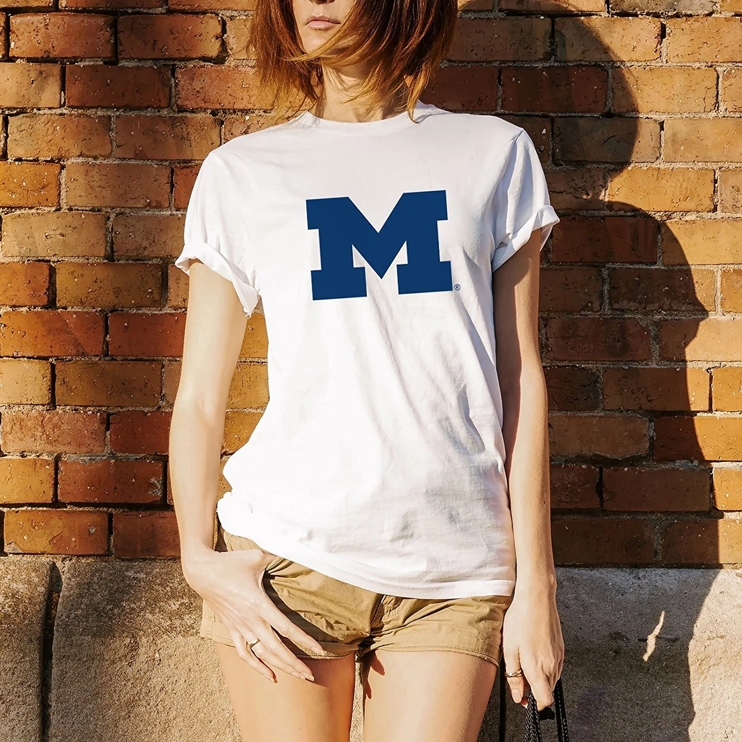 Primary Logo University of Michigan Basic Cotton Short Sleeve T Shirt - White - Image 4