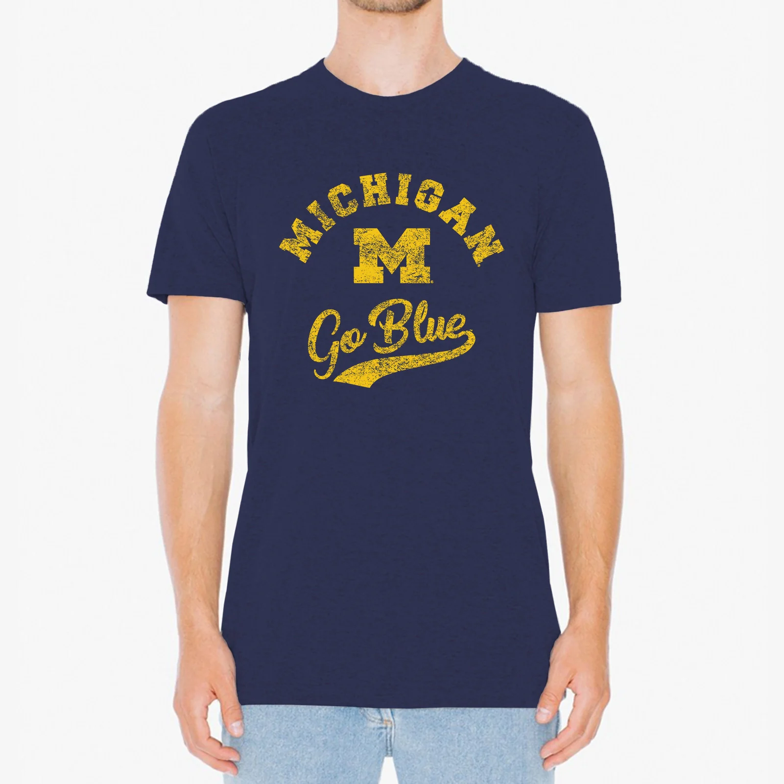 Retro Script University of Michigan Premium Short Sleeve T Shirt - Midnight Navy - Image 3